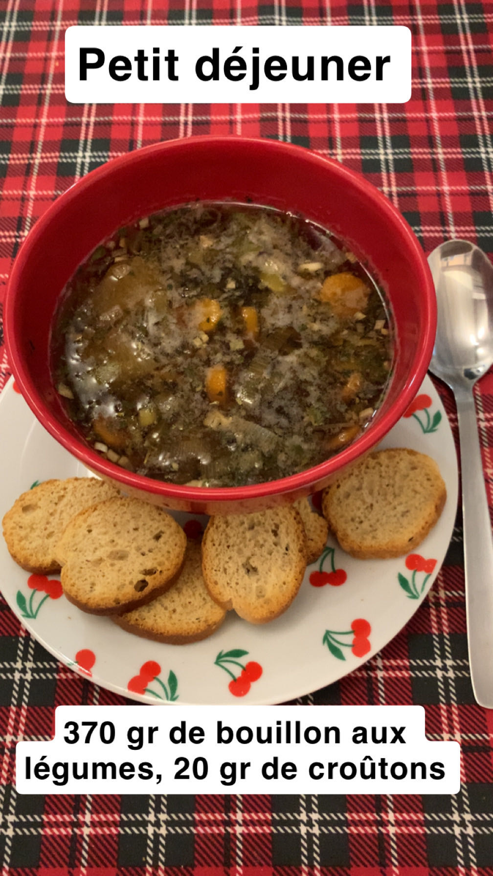 Bouillon légumes et croûtons