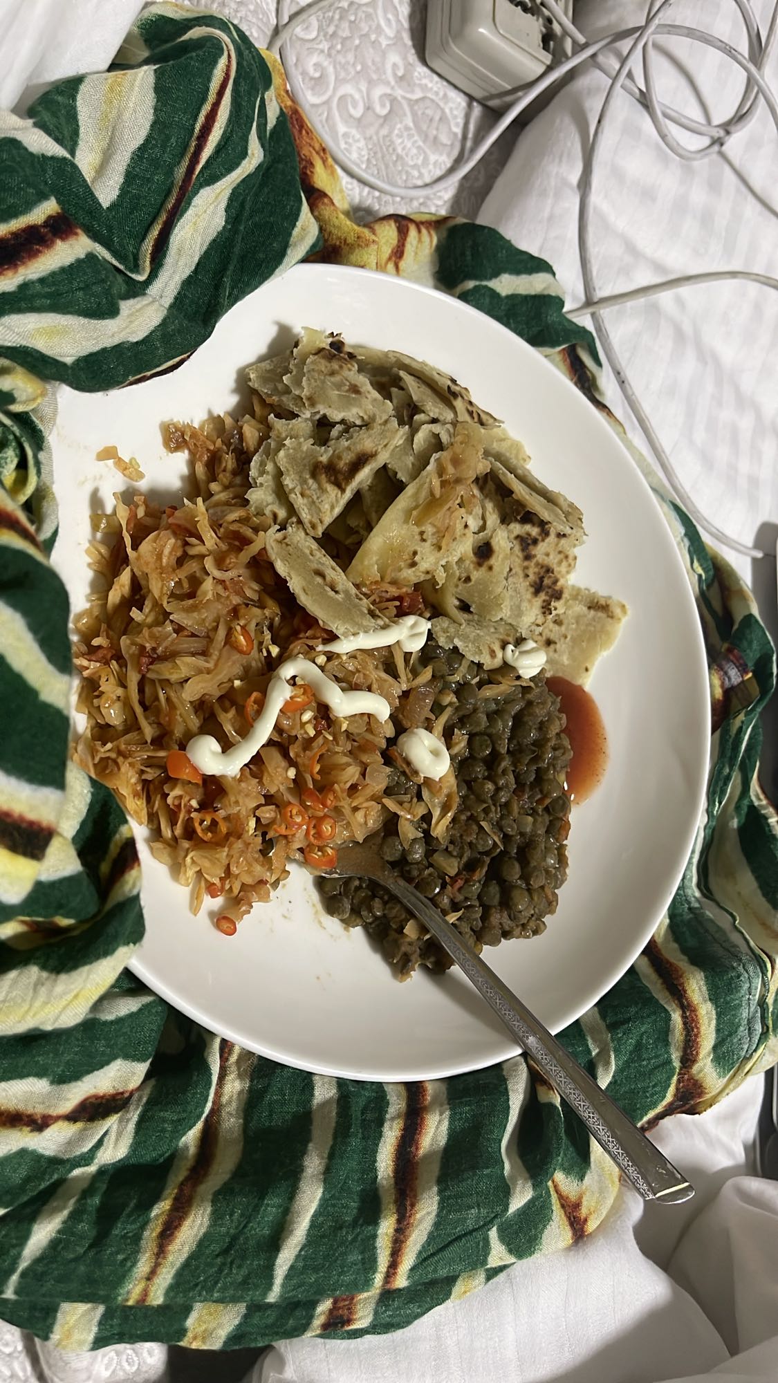 Chapati, lentils & cabbage