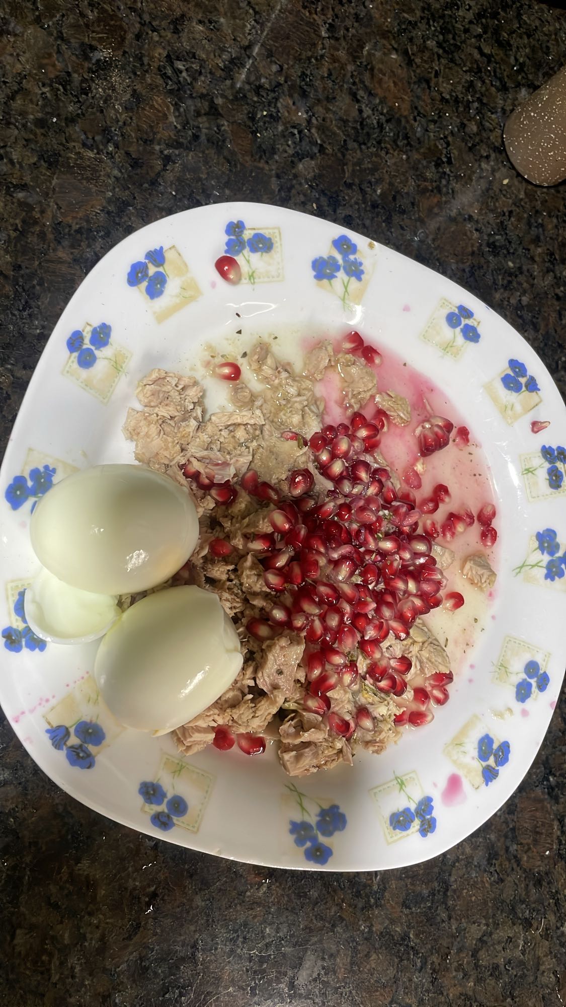 Egg Tuna Pomegranate Plate
