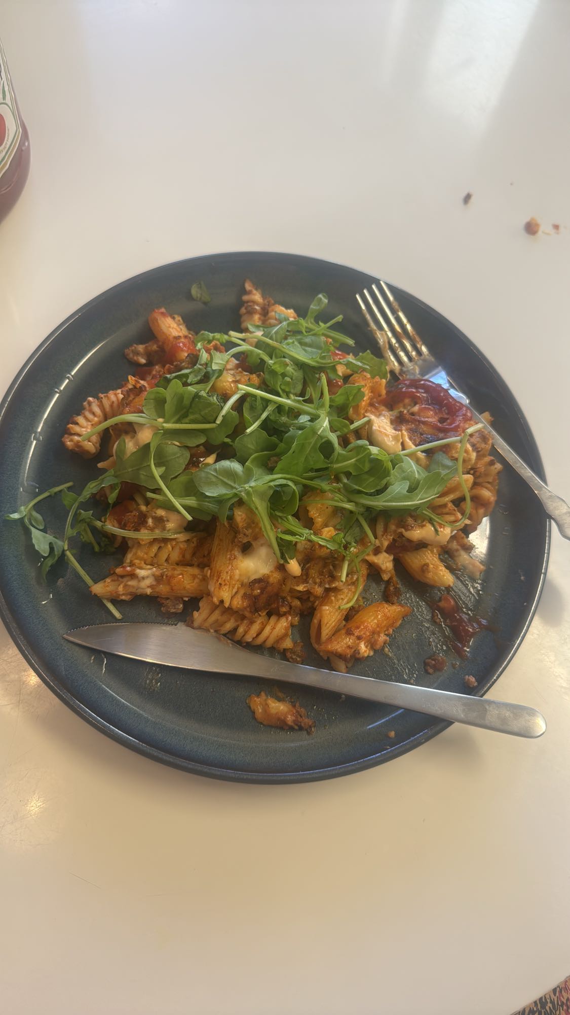 Pasta med köttfärs och ruccola