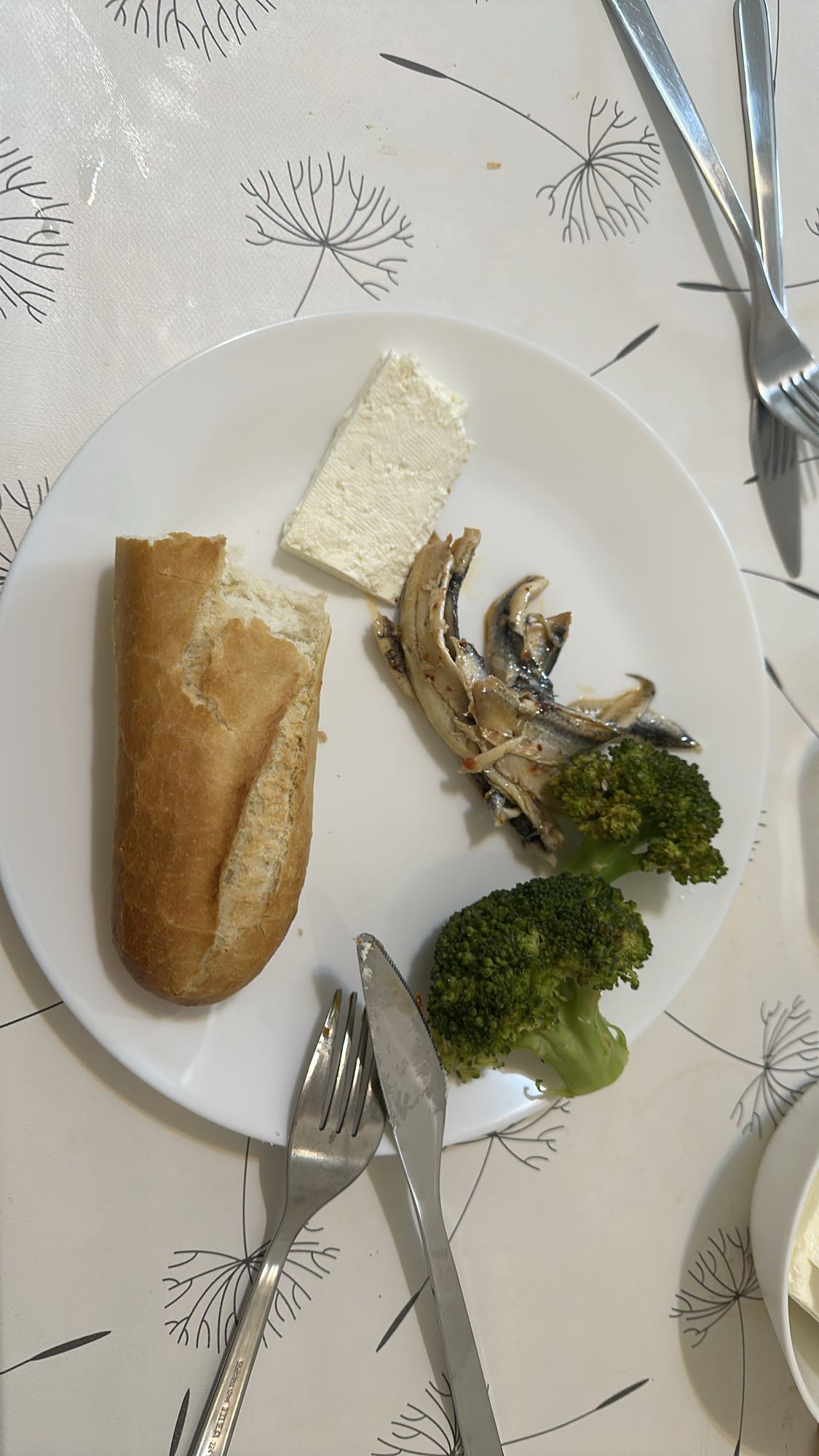 Bread, cheese, fish, broccoli