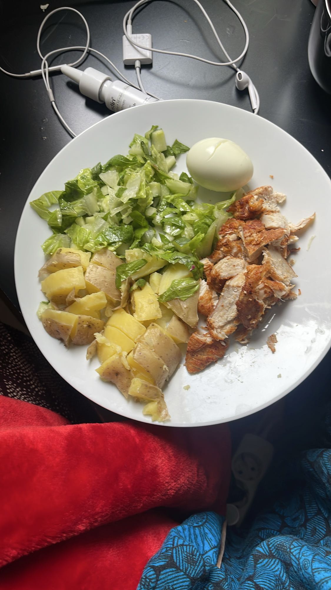 Chicken, potato, egg salad plate