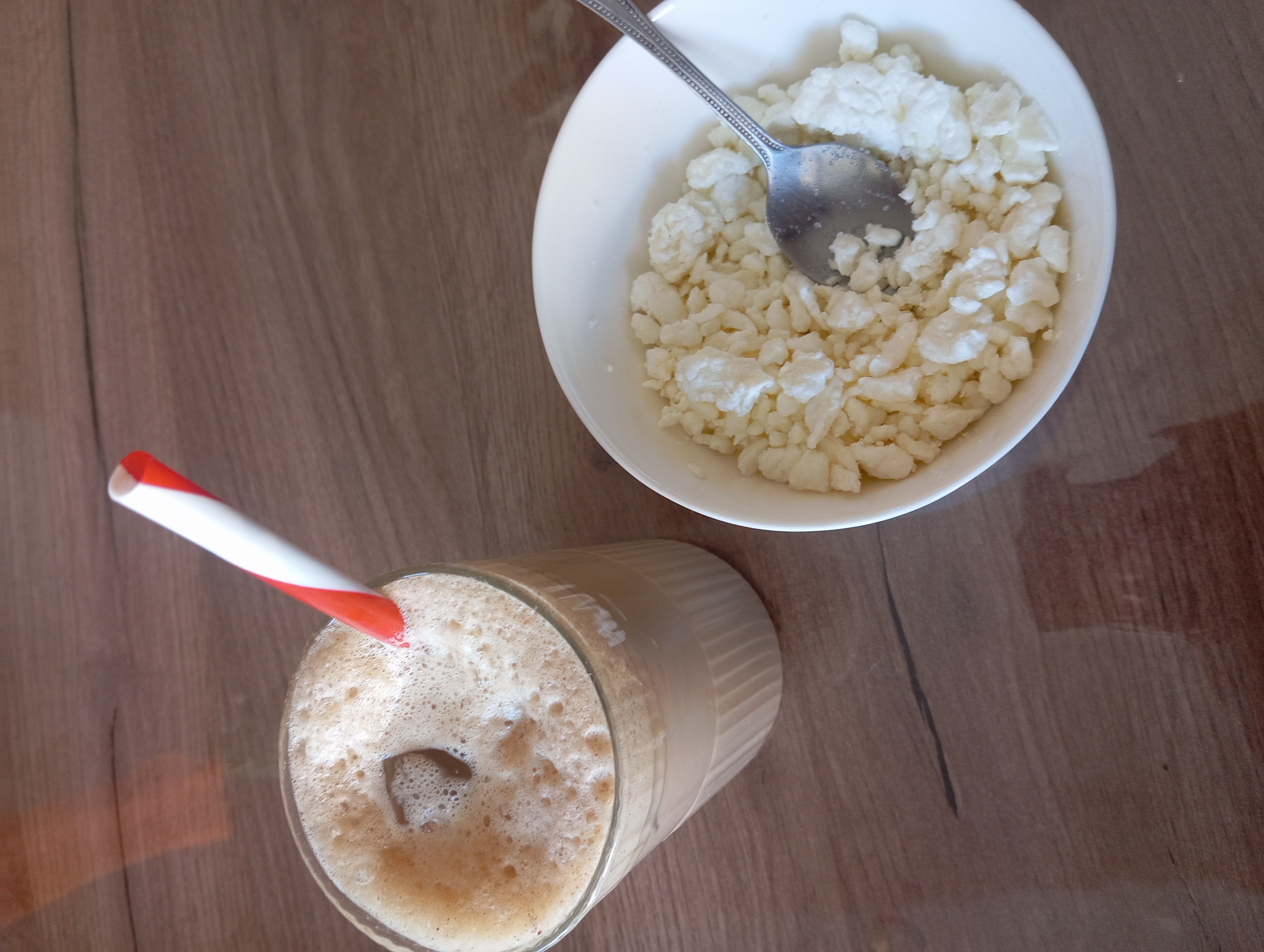Cottage cheese and iced coffee