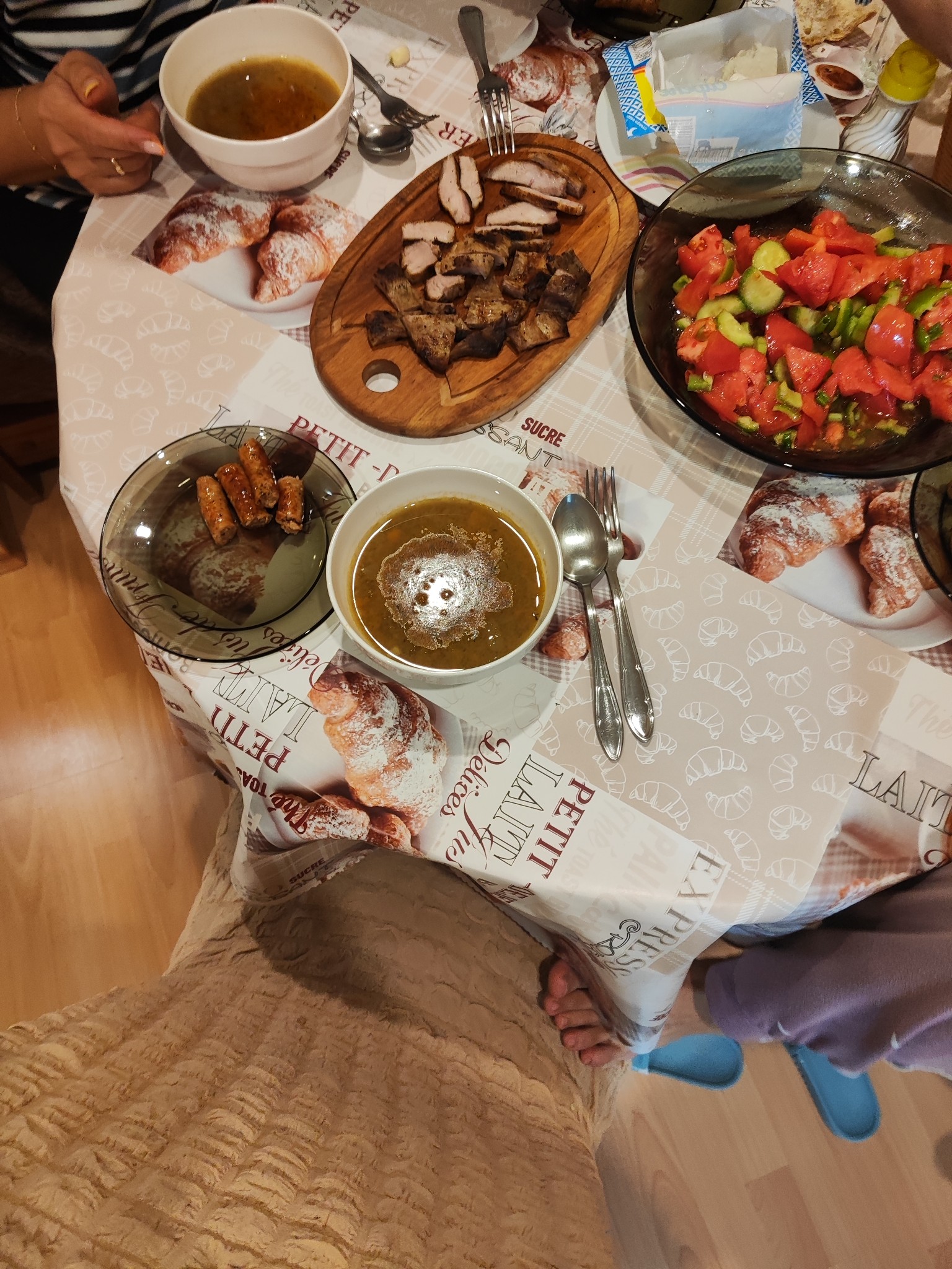 Soup, meat, salad dinner