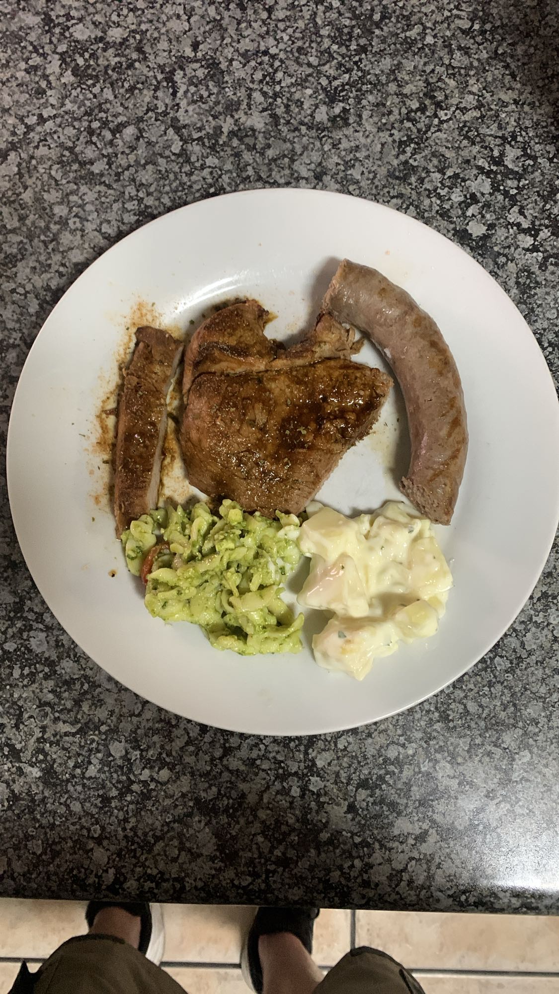 Steak, Sausage, Salad Plate
