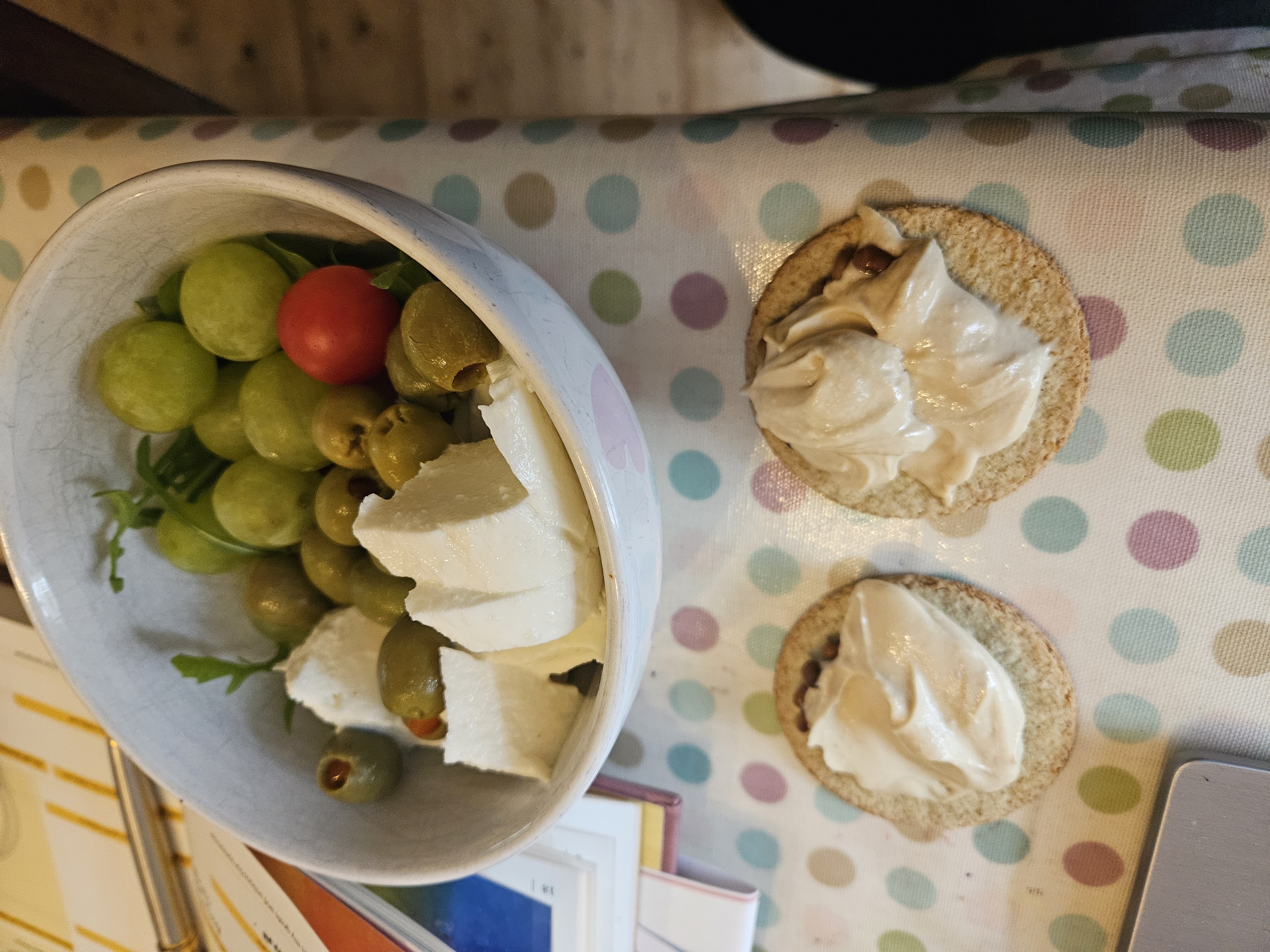 Grapes, cheese, olives & crackers
