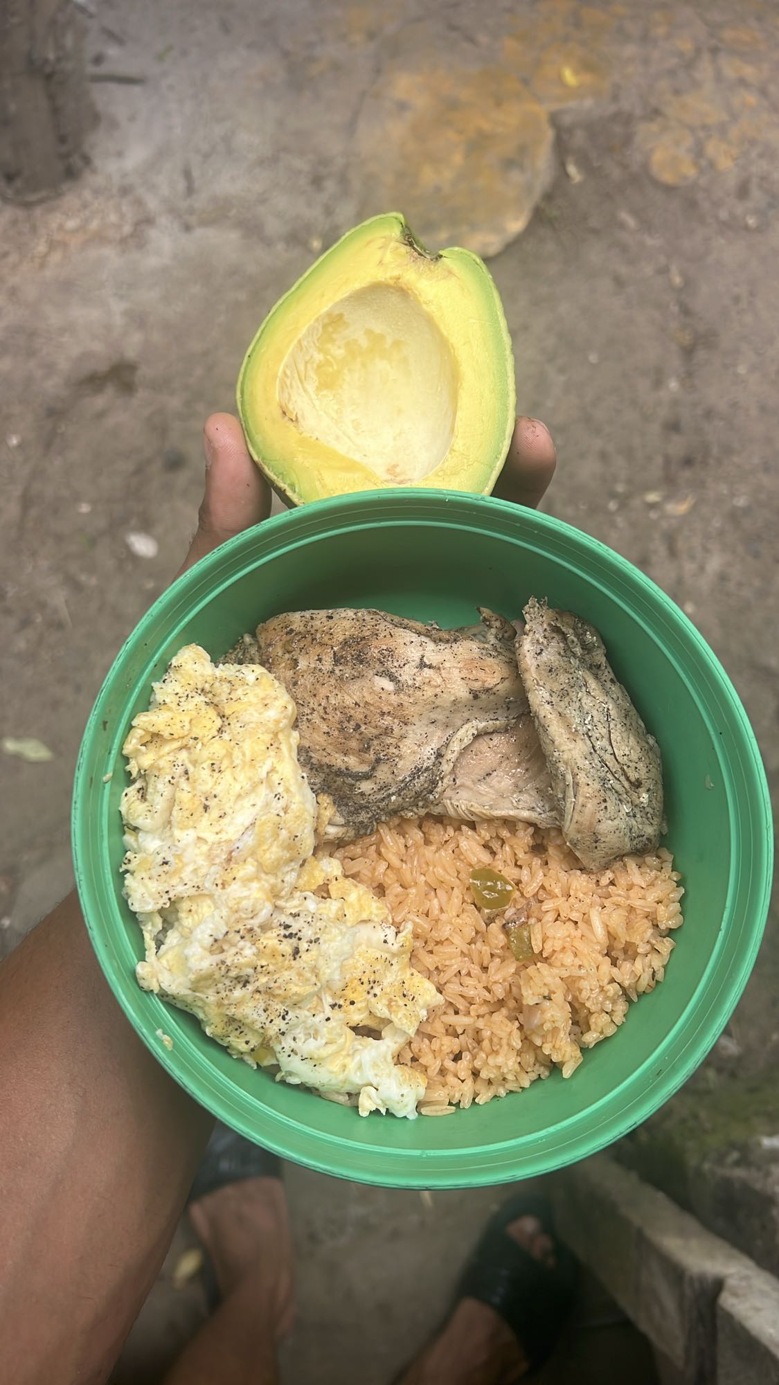 Pollo con arroz y aguacate