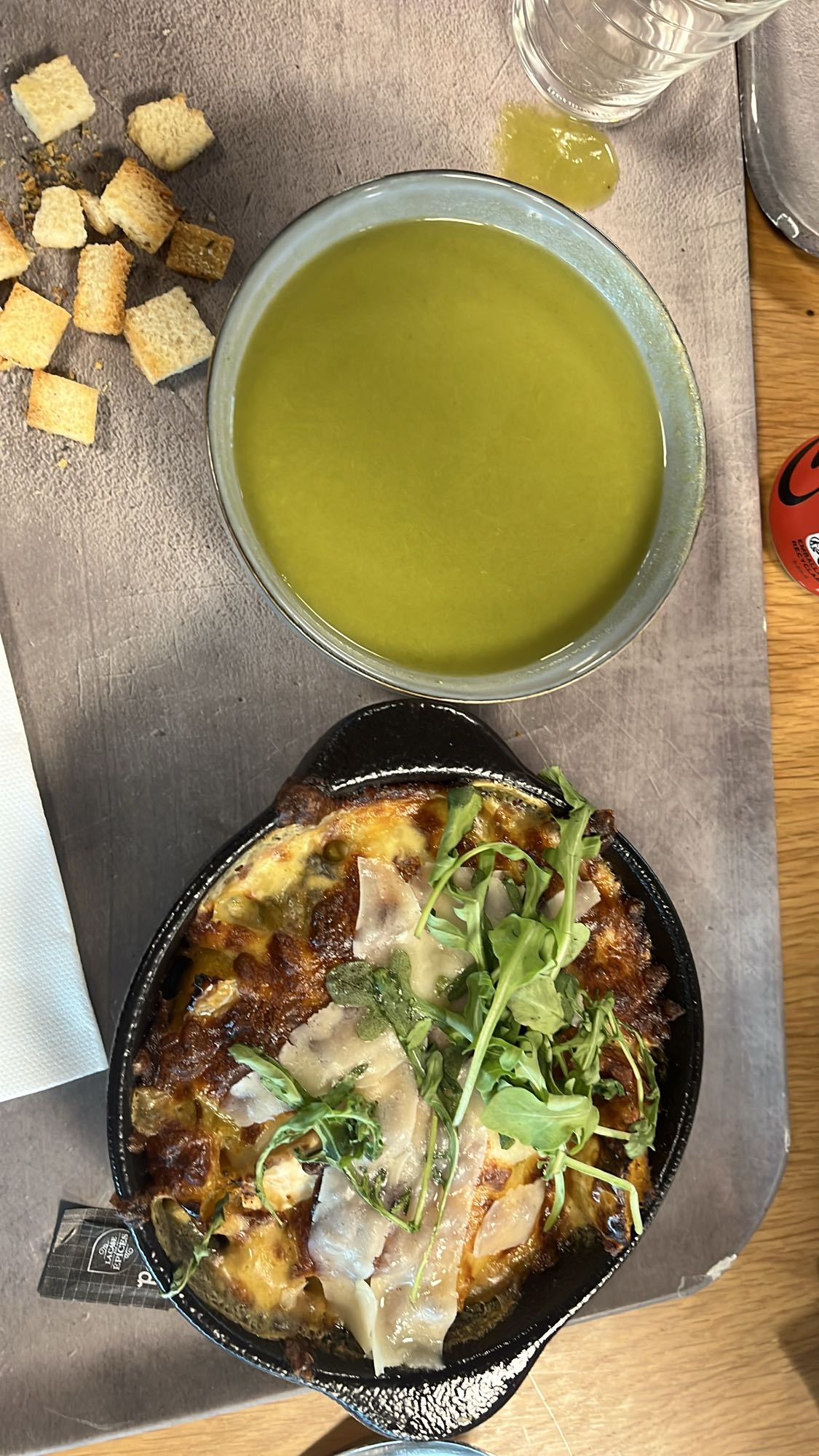 Gratin et soupe verte