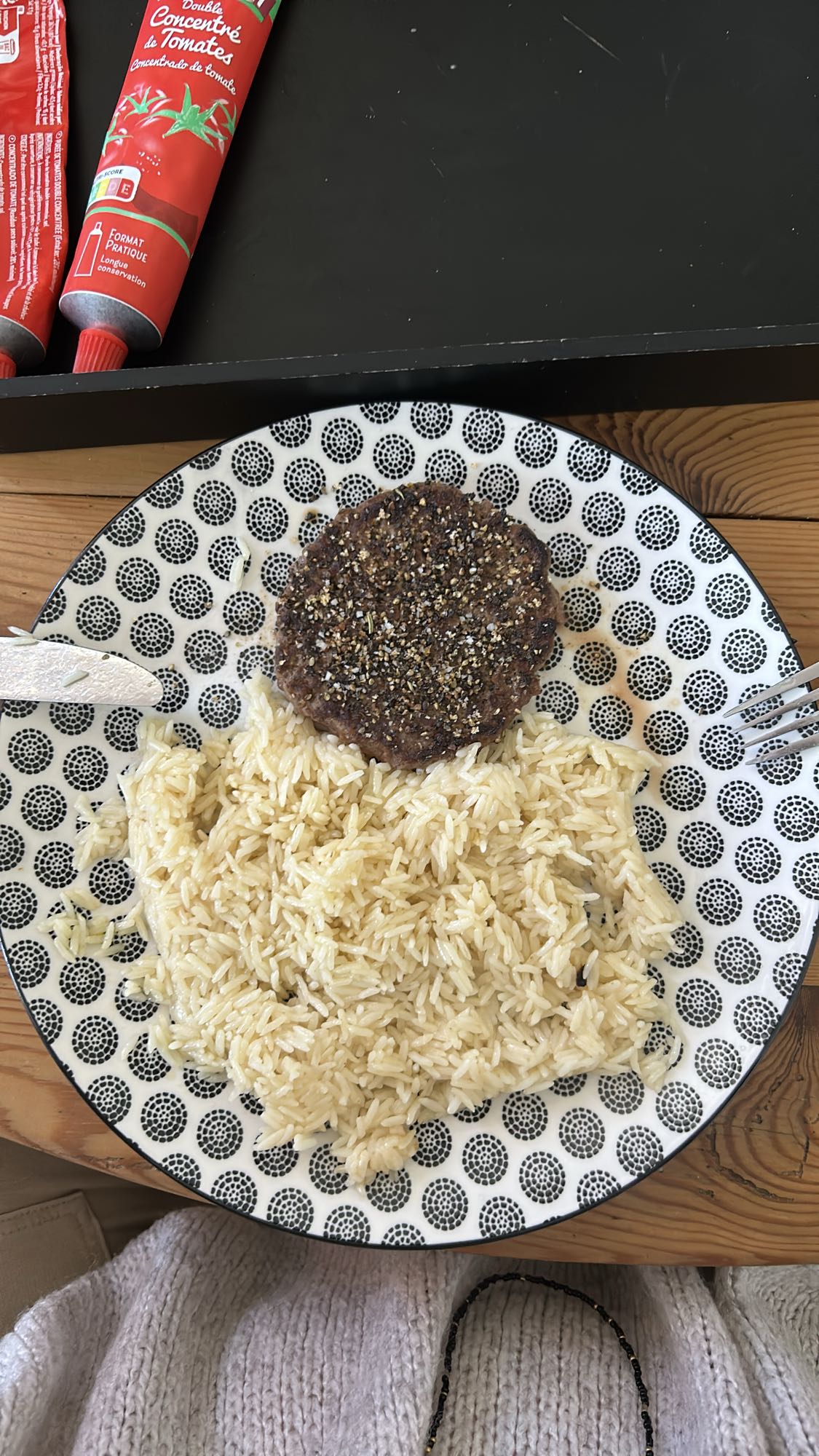 Riz et steak haché