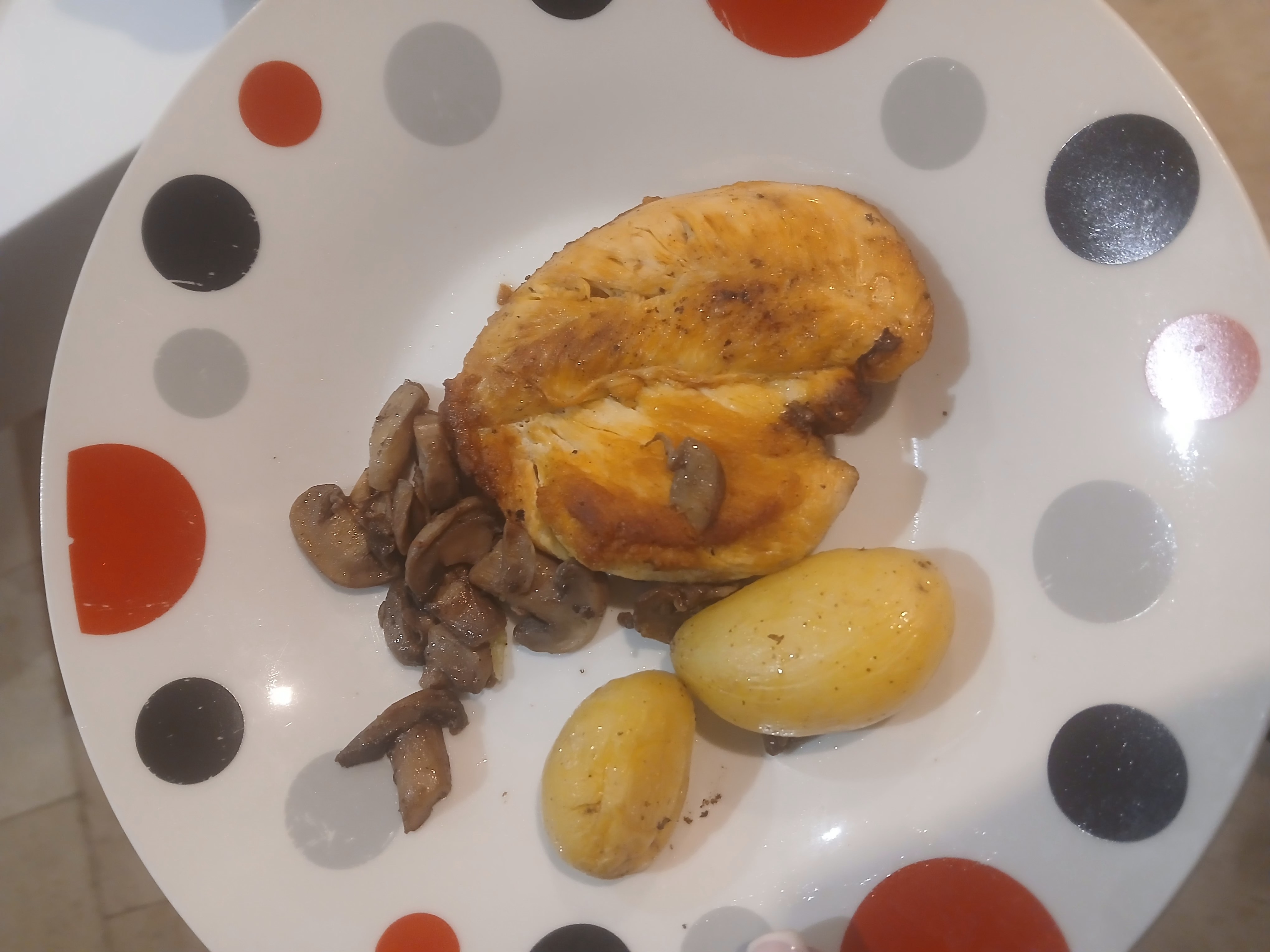 Poulet, champignons, pommes
