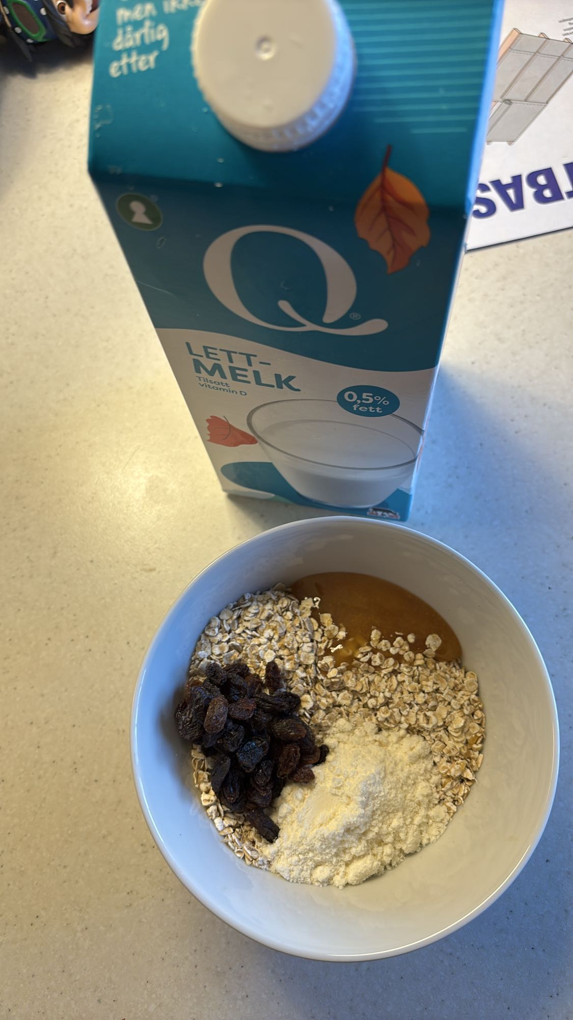 Havregrøt med melk og rosiner