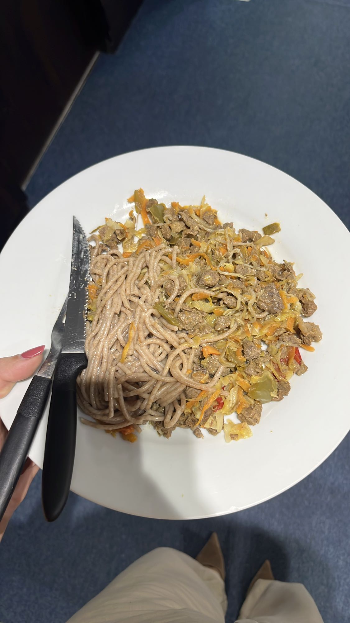 fideos con carne y verduras