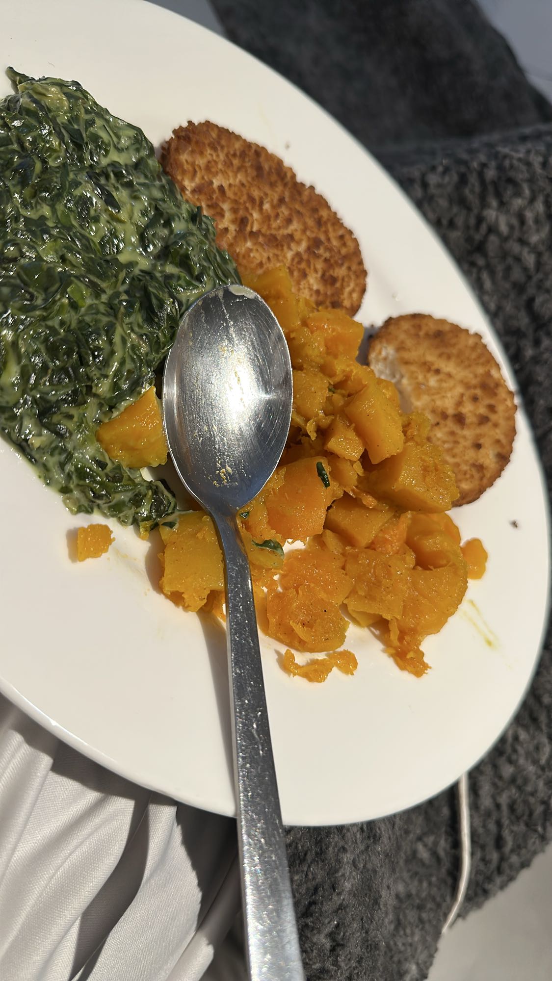 Creamed Spinach, Patties, Squash