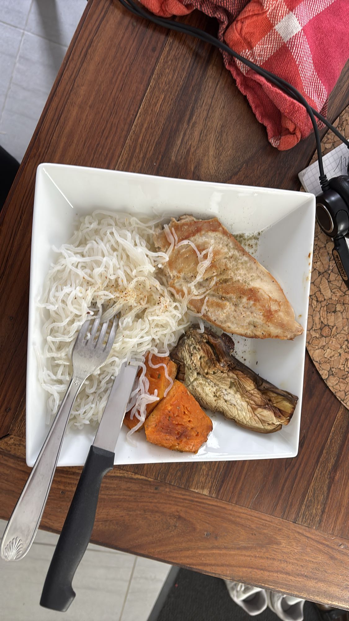 Poulet, konjac, citrouille et aubergines