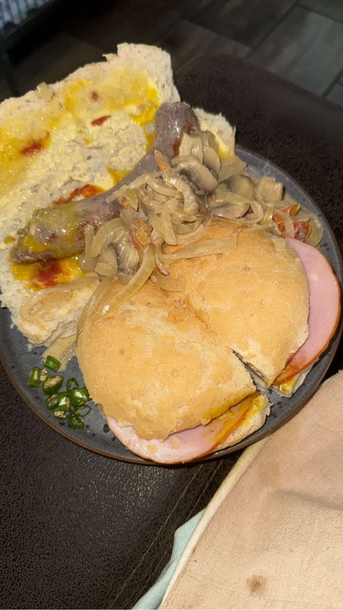 Sausage and ham sandwich