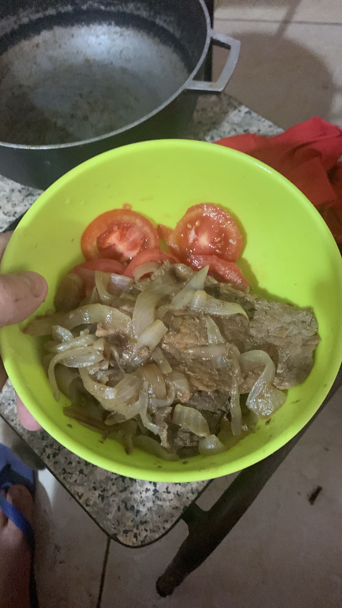 Carne con cebolla y tomate