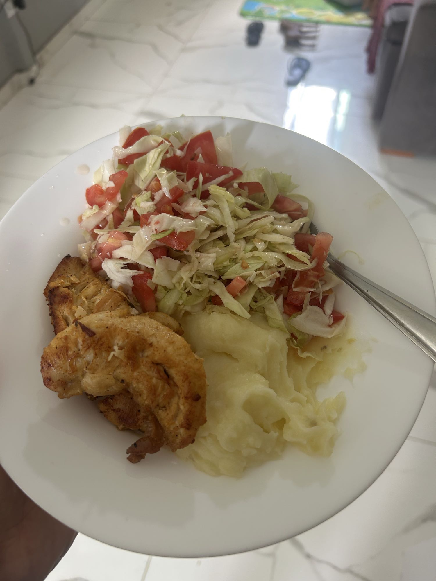 Frango, purê e salada