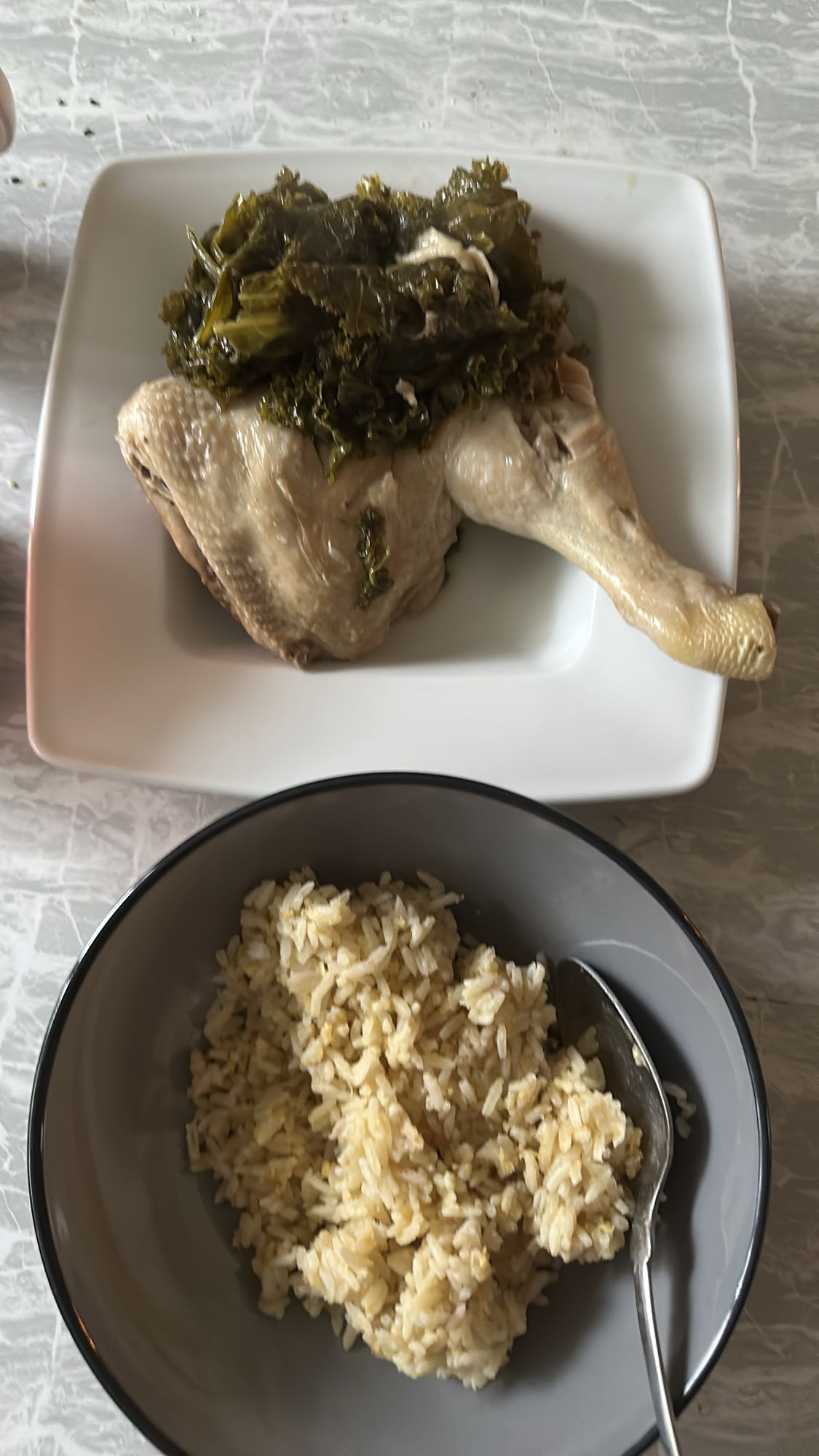 Chicken with rice and greens