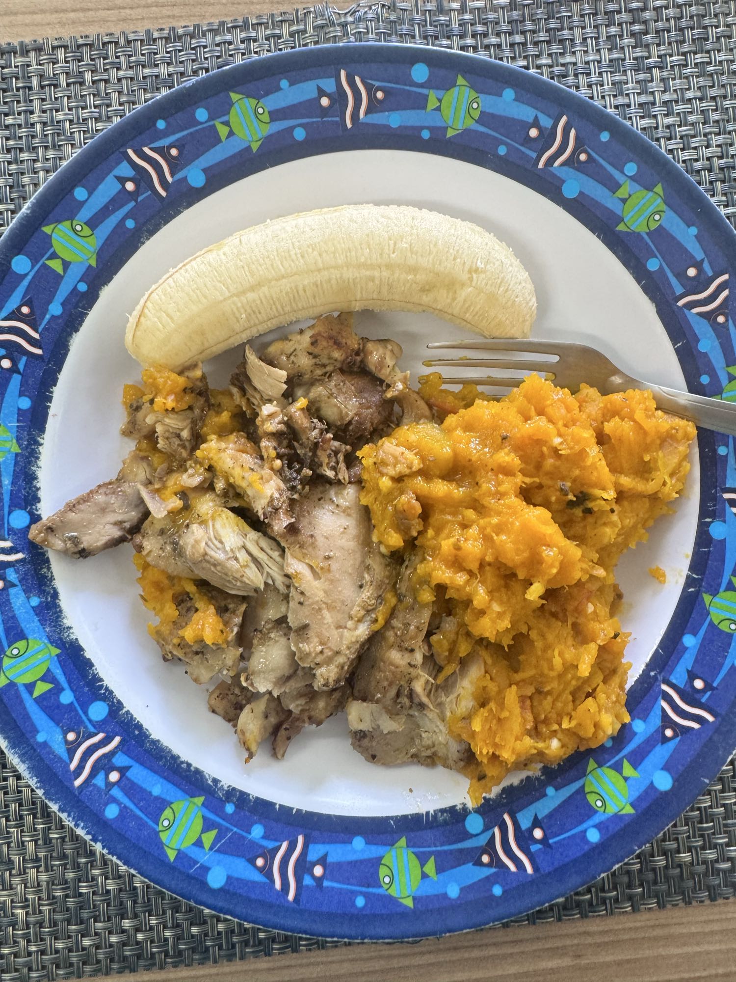 Frango, abóbora e banana