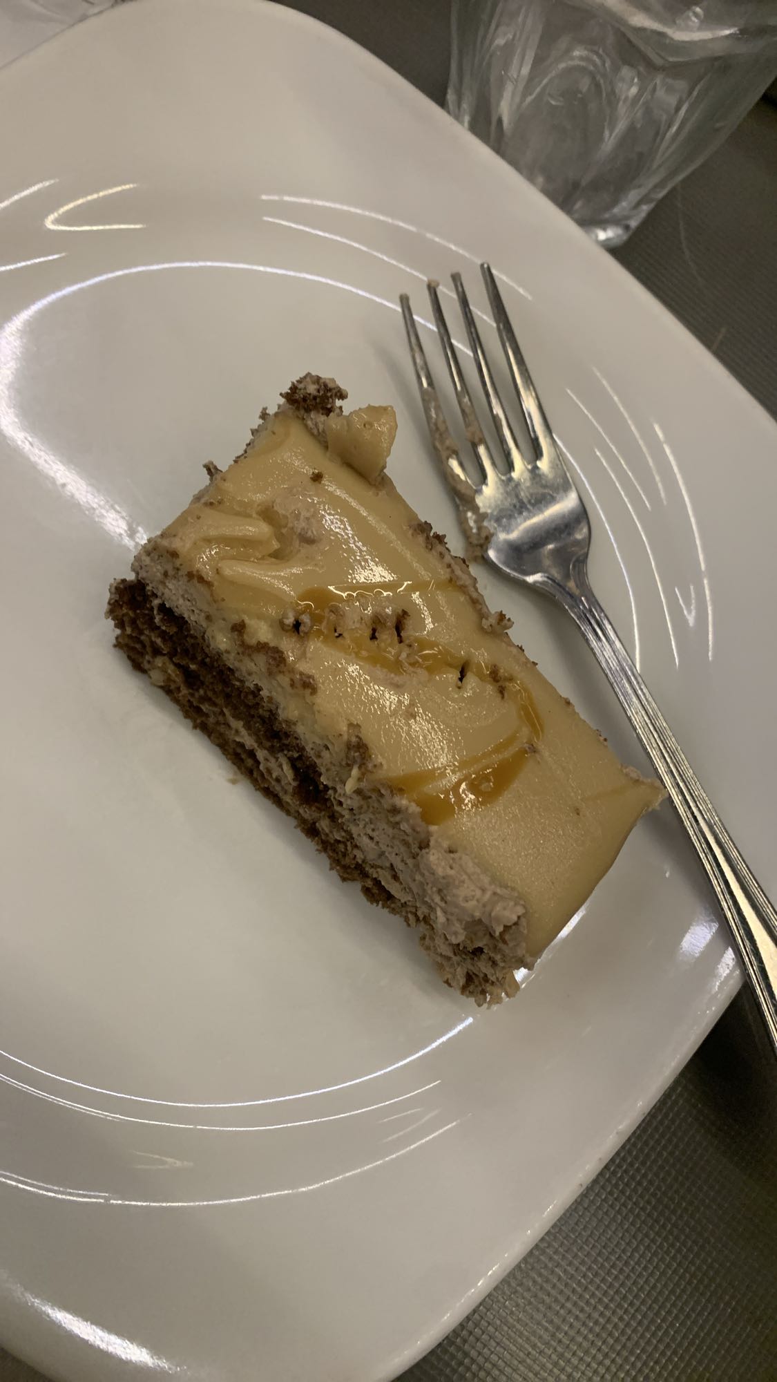 Caramel chocolate cake slice