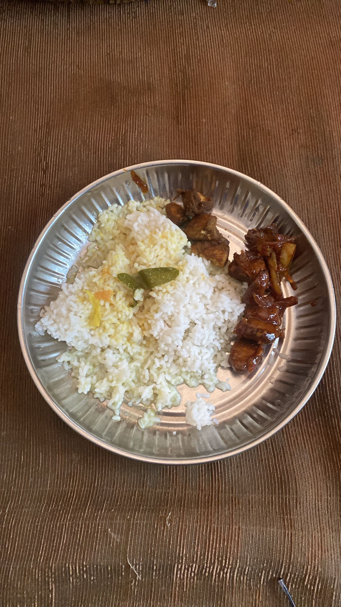 Rice with curry and fry