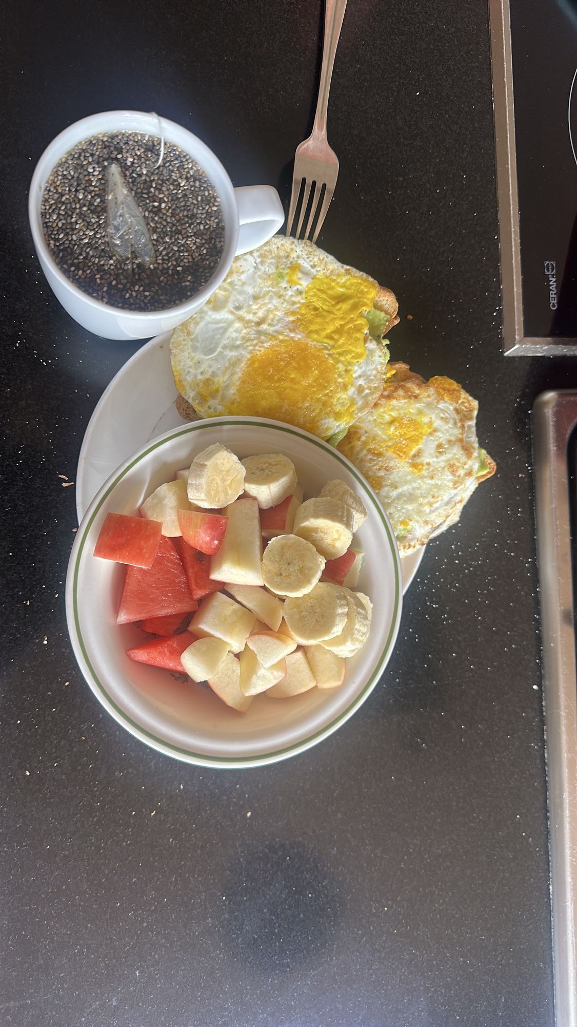 Eggs, Fruit & Chia Tea