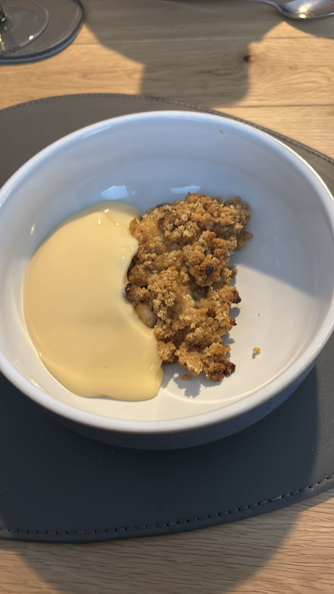 Apple crumble with custard