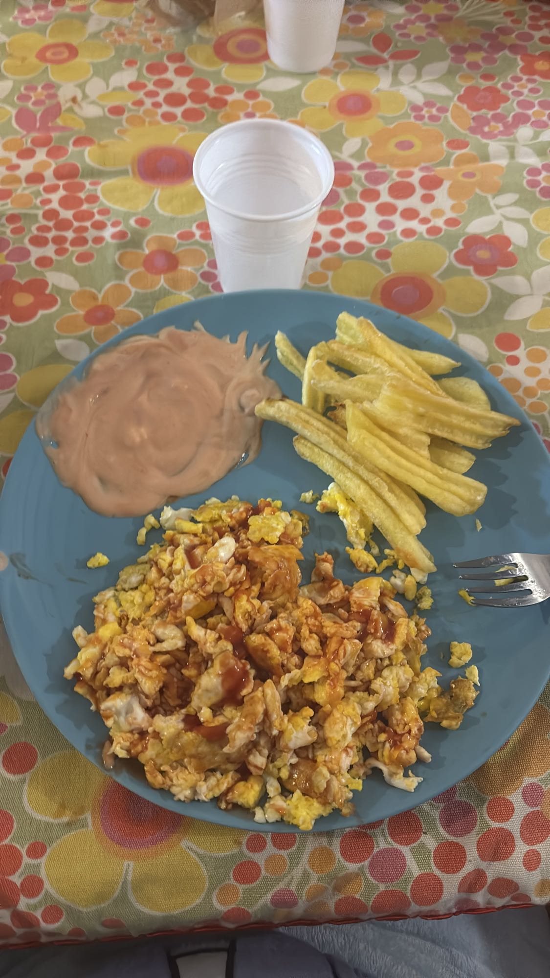 Scrambled eggs with fries