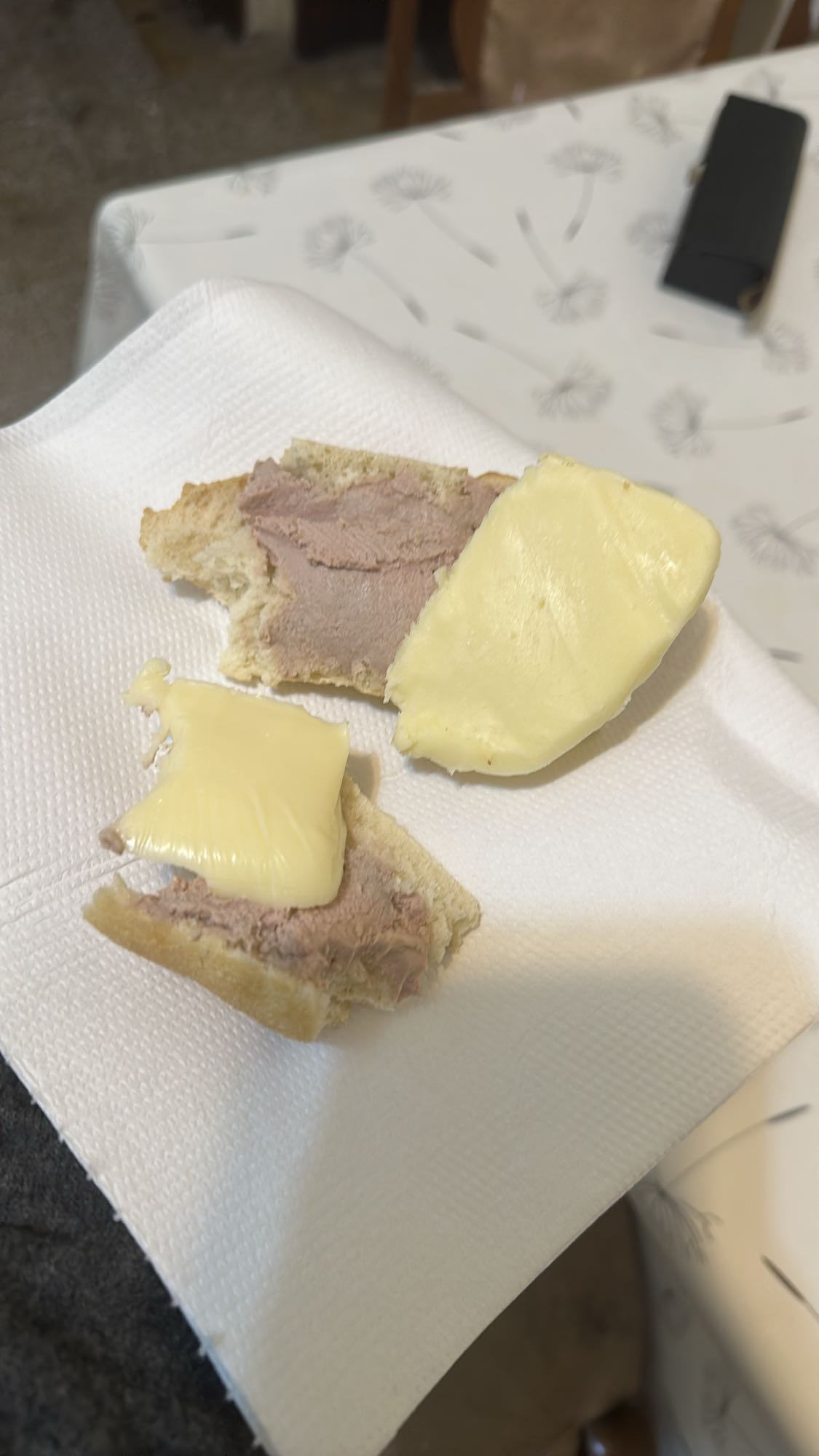Bread with pate and cheese