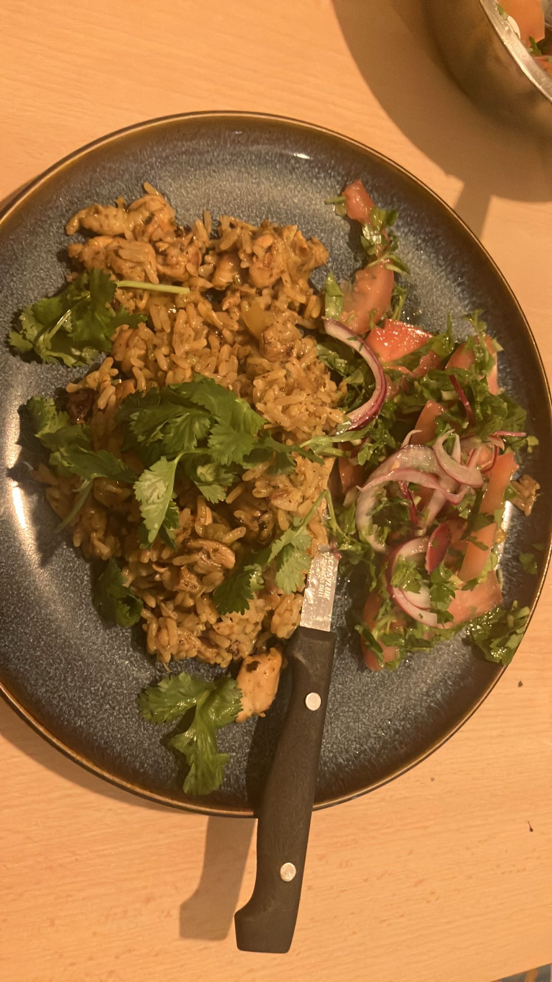 Arroz com frango e salada