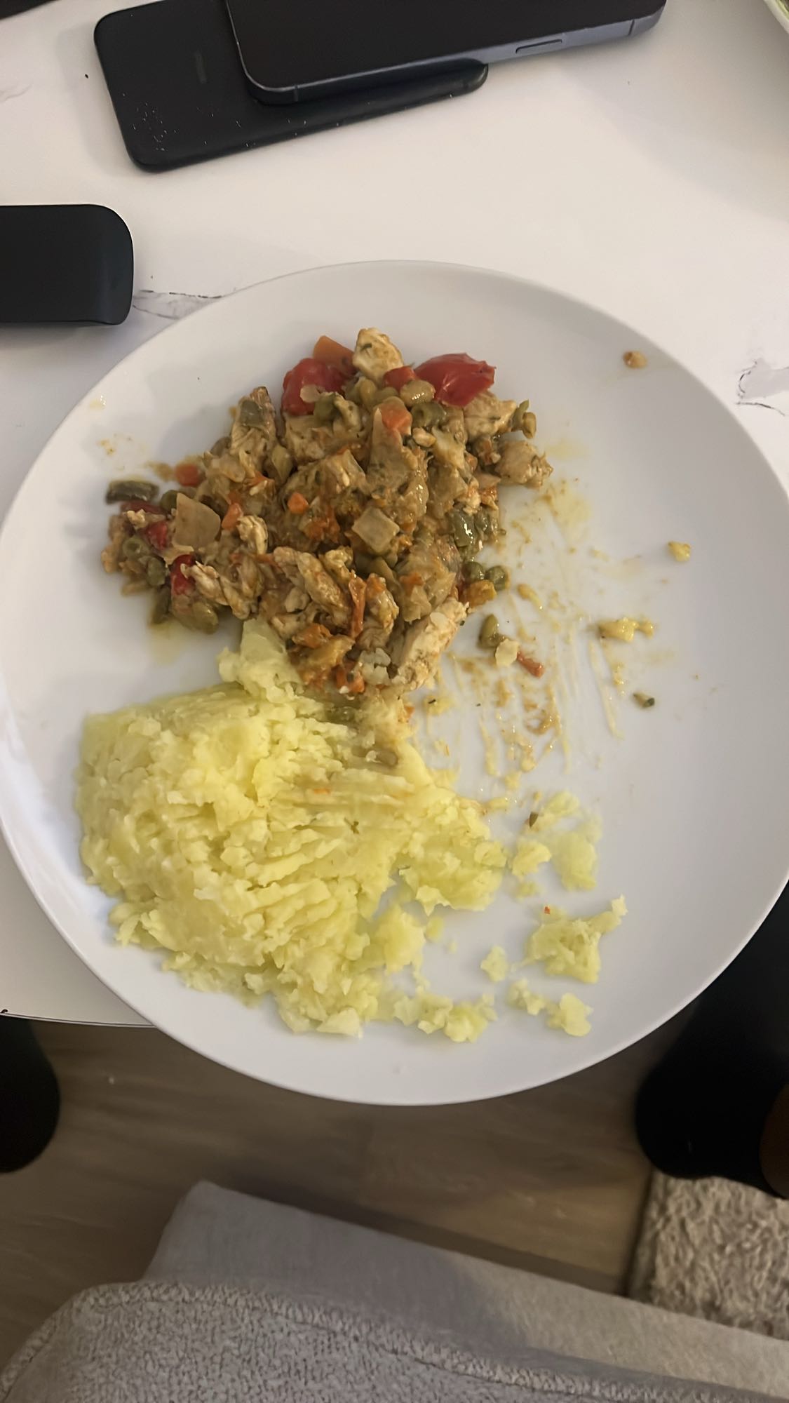 Poulet légumes et purée