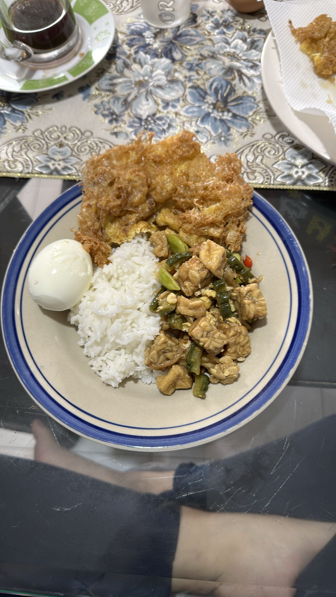 Rice with egg and tempeh