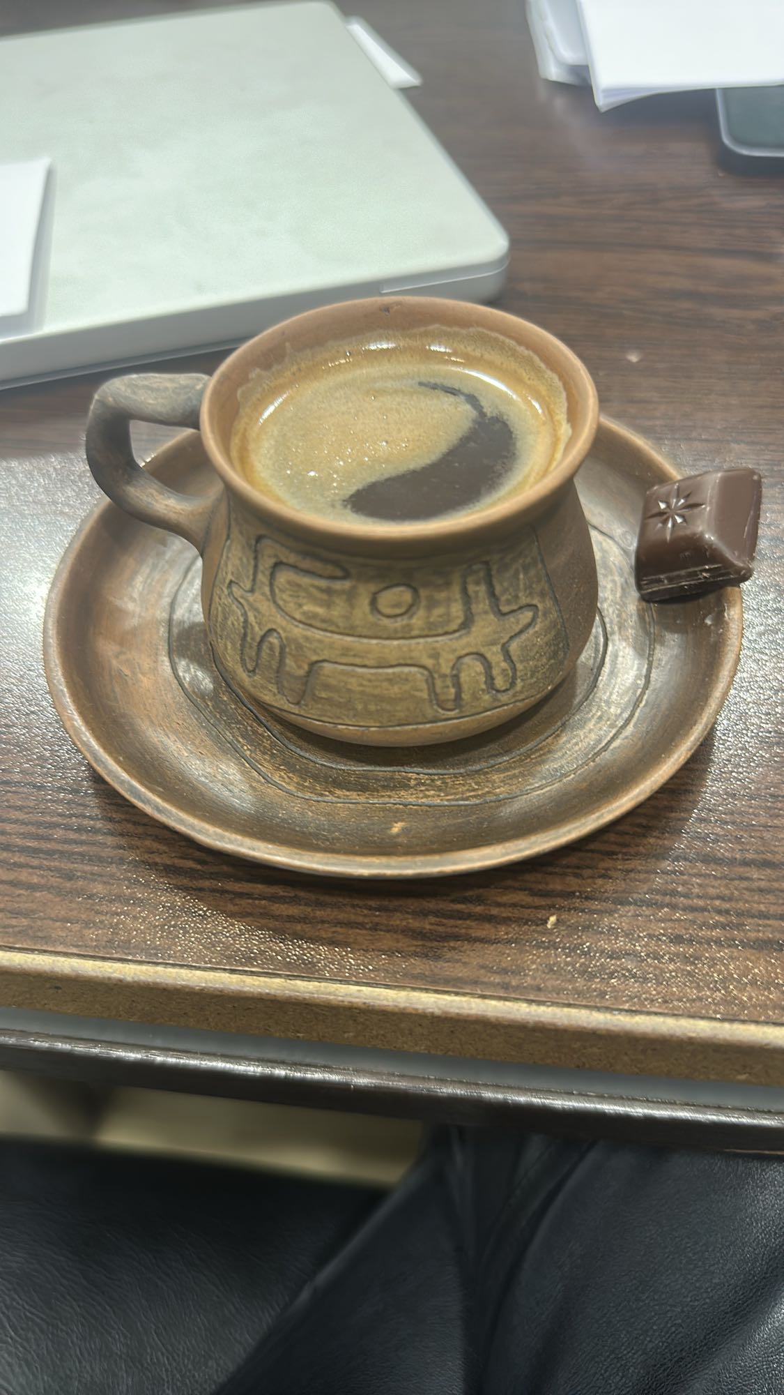 Black coffee with dark chocolate