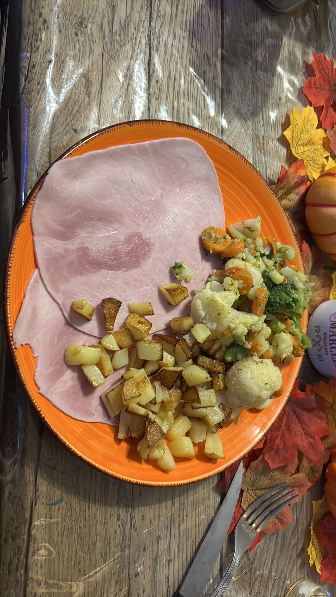 Jambon, pommes de terre, légumes