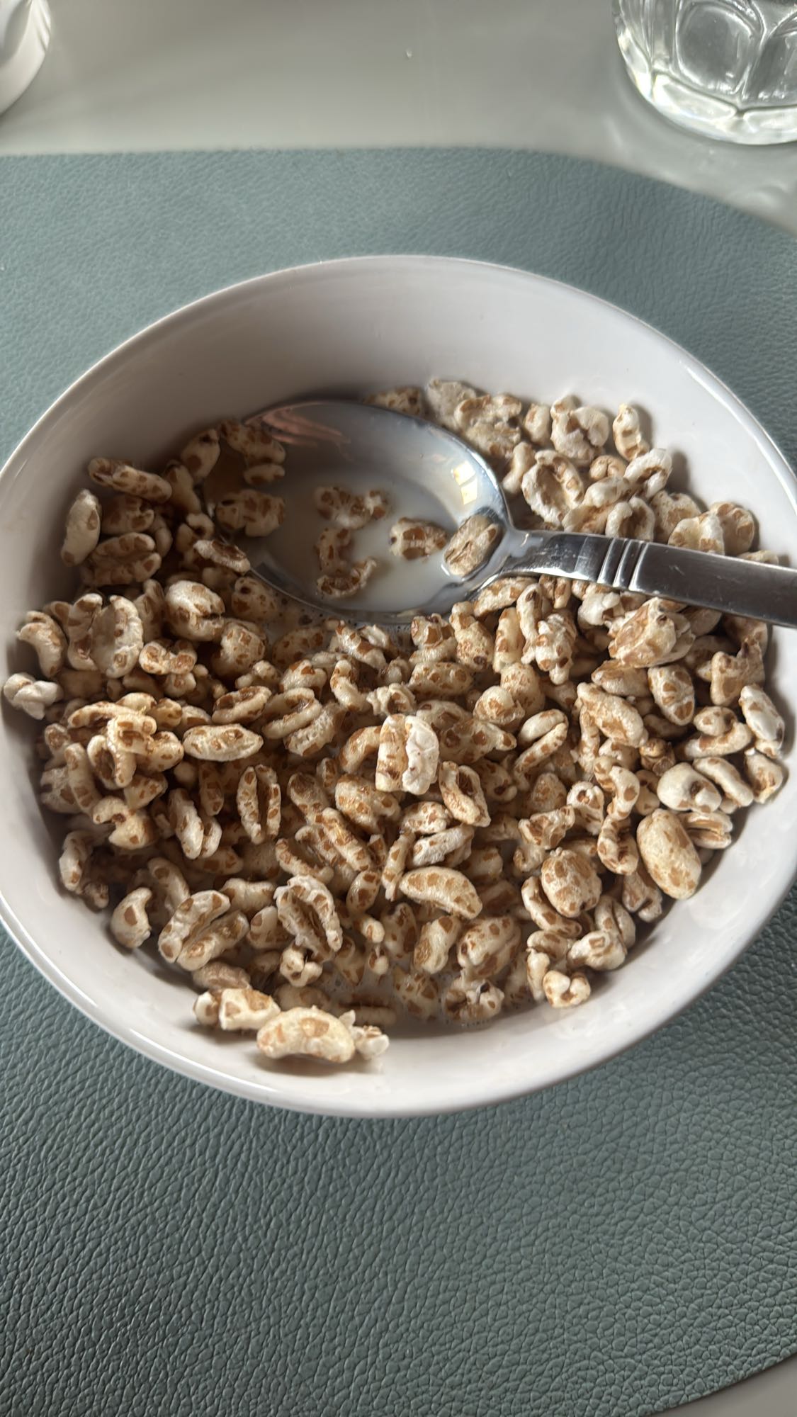 Puffed wheat cereal with milk