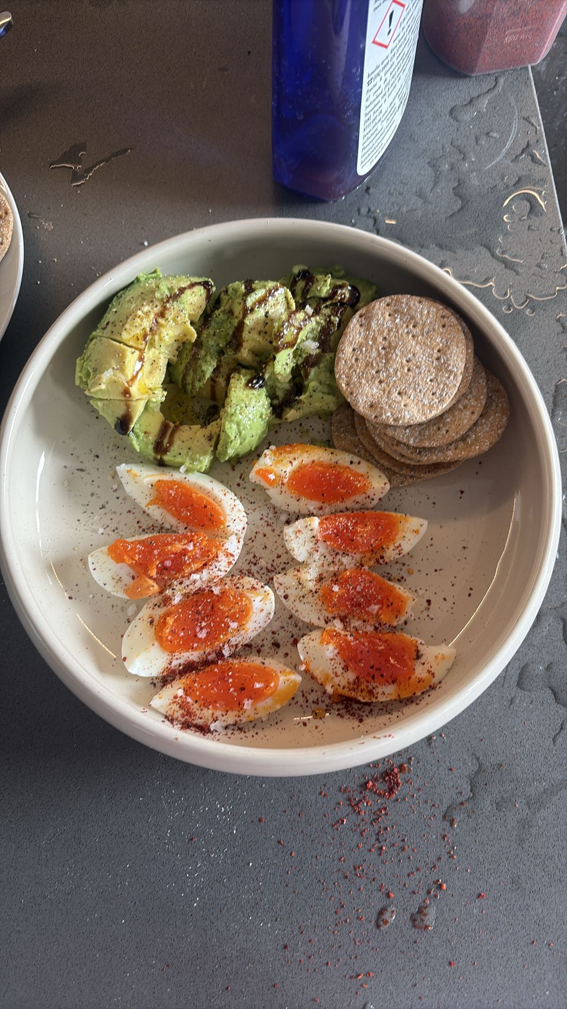 Eggs Avocado Crackers Plate