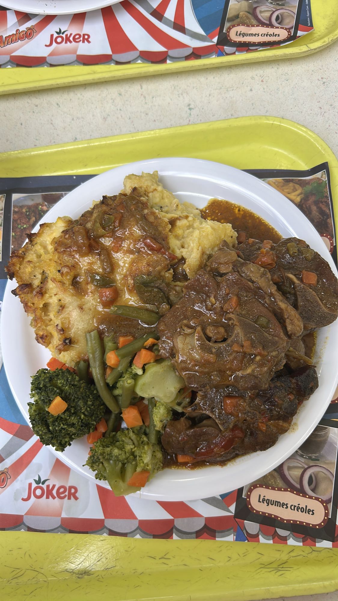 Ragoût de boeuf, légumes, gratin