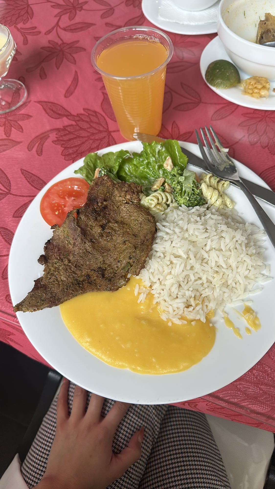 almuerzo carne arroz ensalada