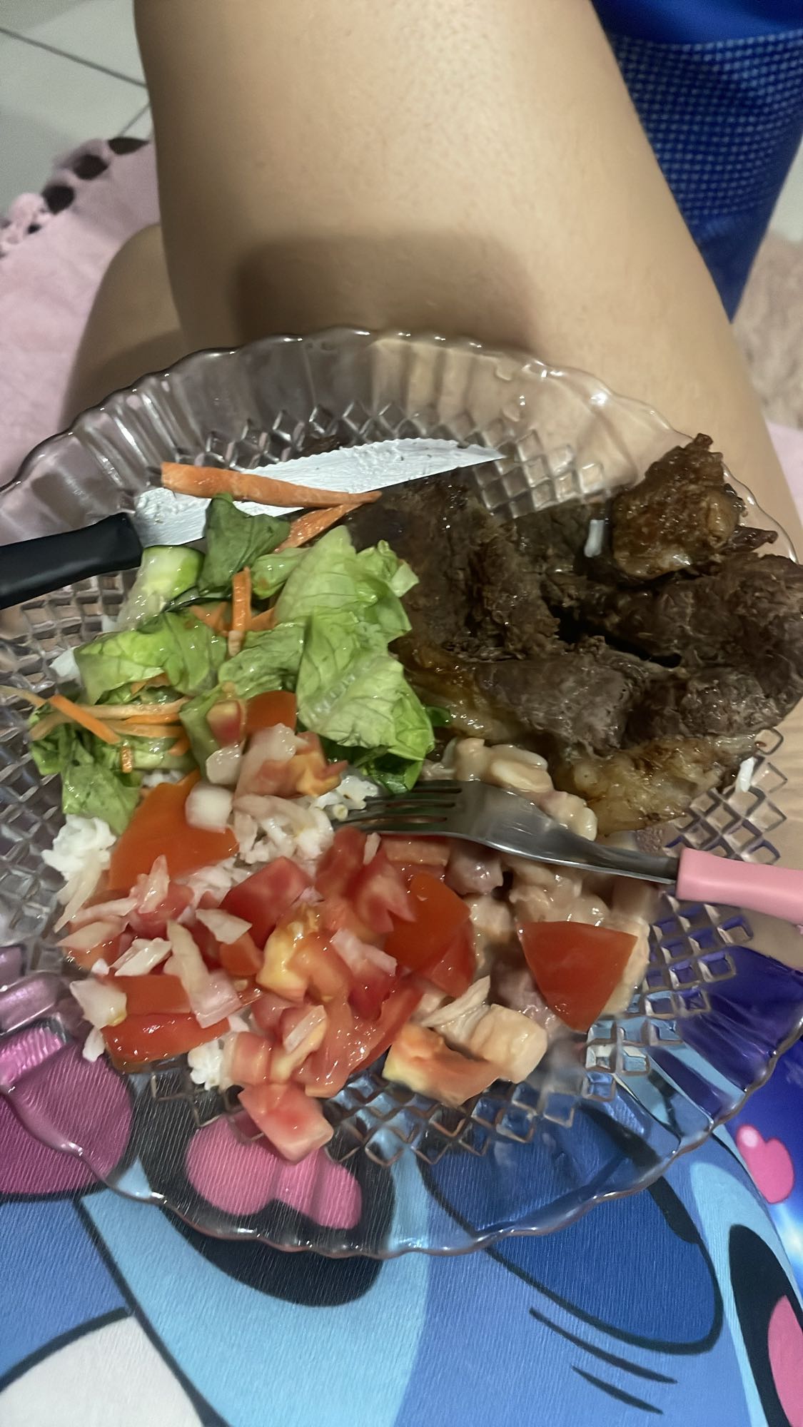 Prato com carne e salada