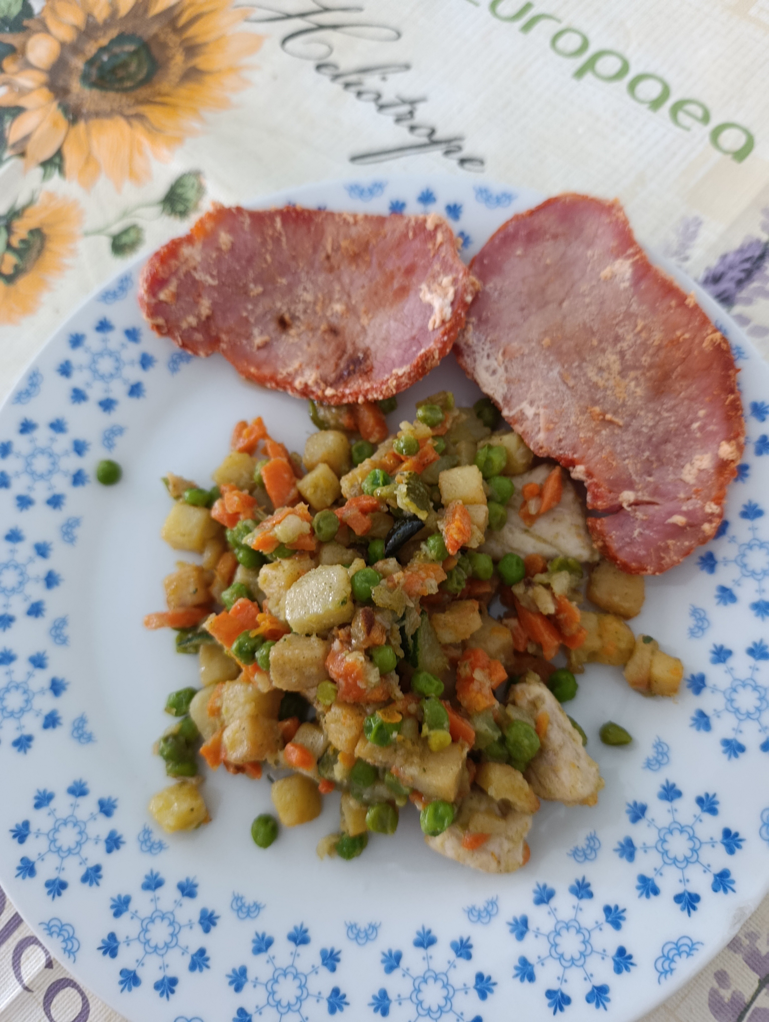 Jamón y verduras salteadas