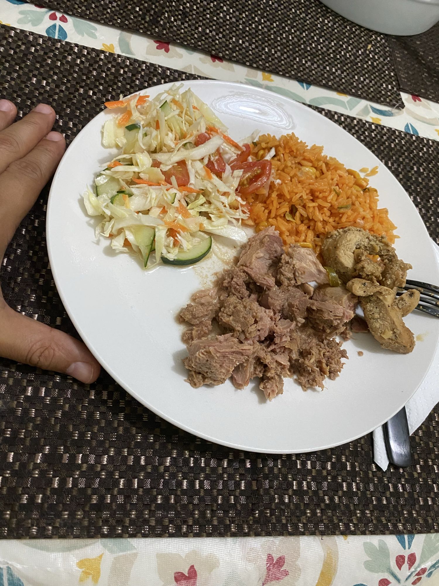 arroz, ensalada y carne