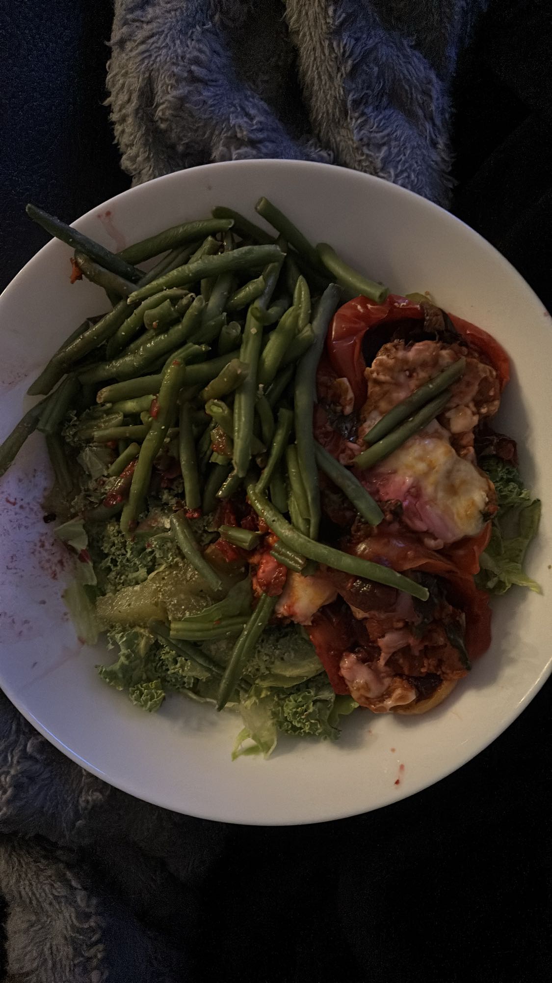 Poivron farci et haricots verts