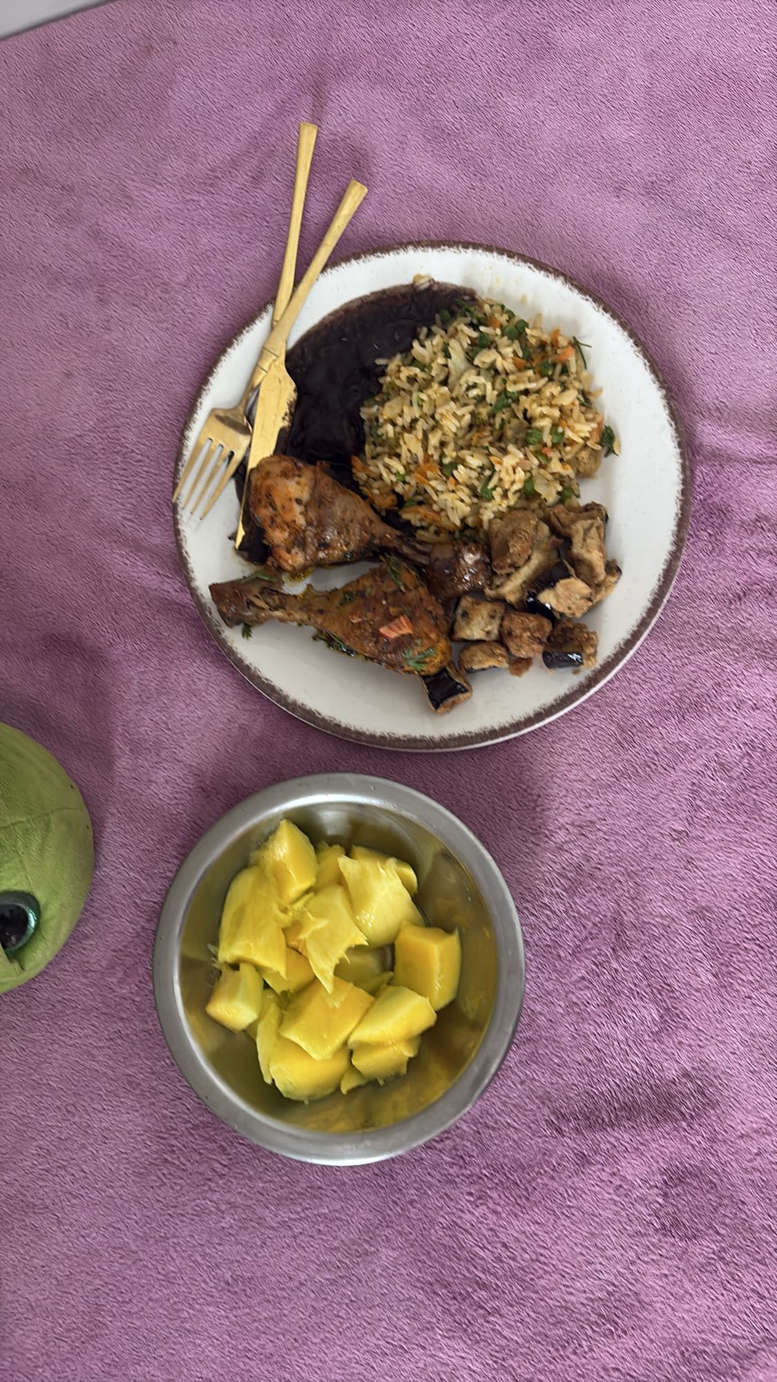 Frango com arroz e manga