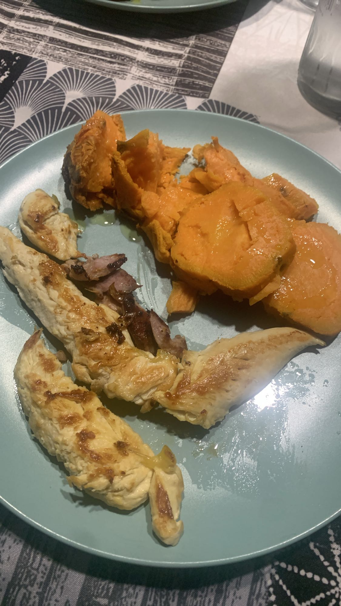 Pollo y camote asado