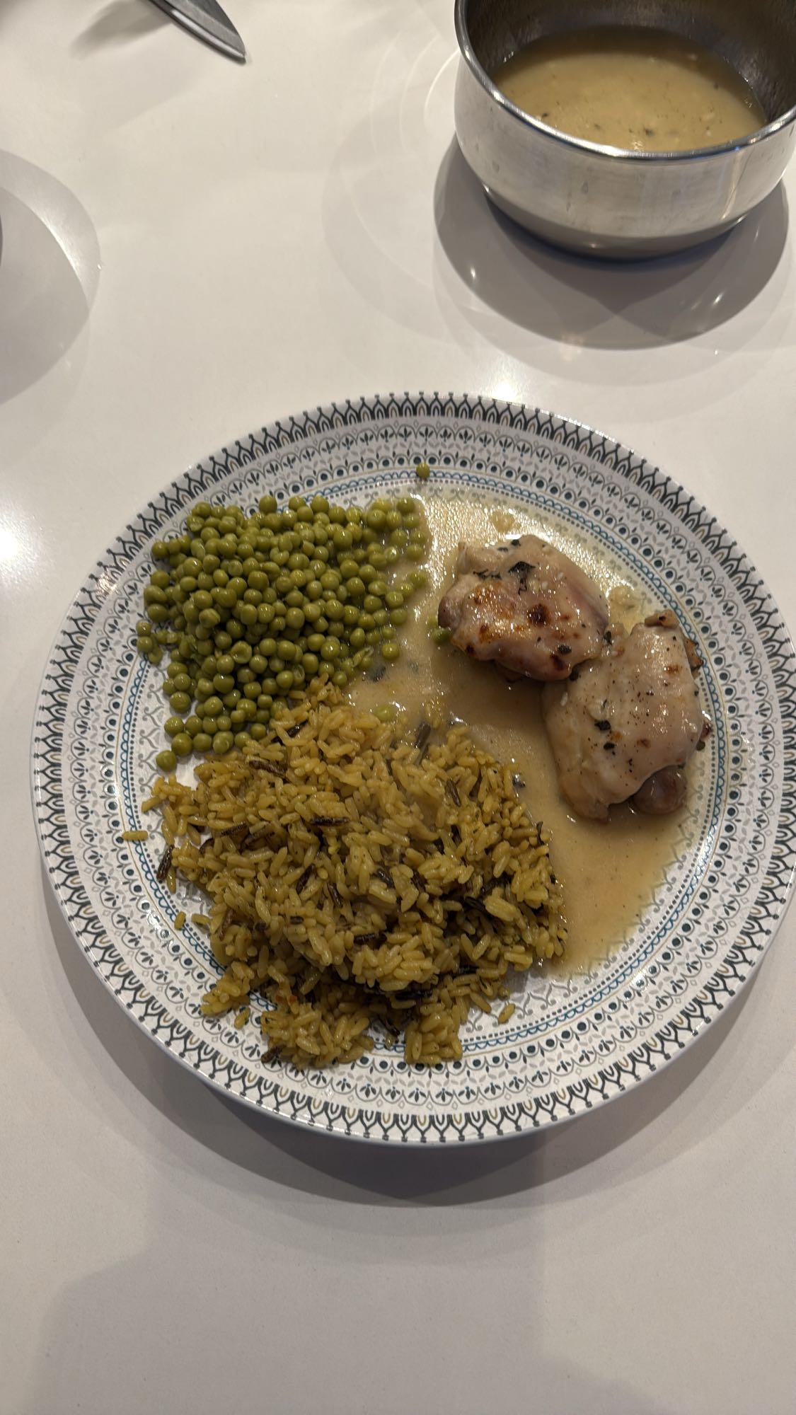 Poulet, riz et petits pois