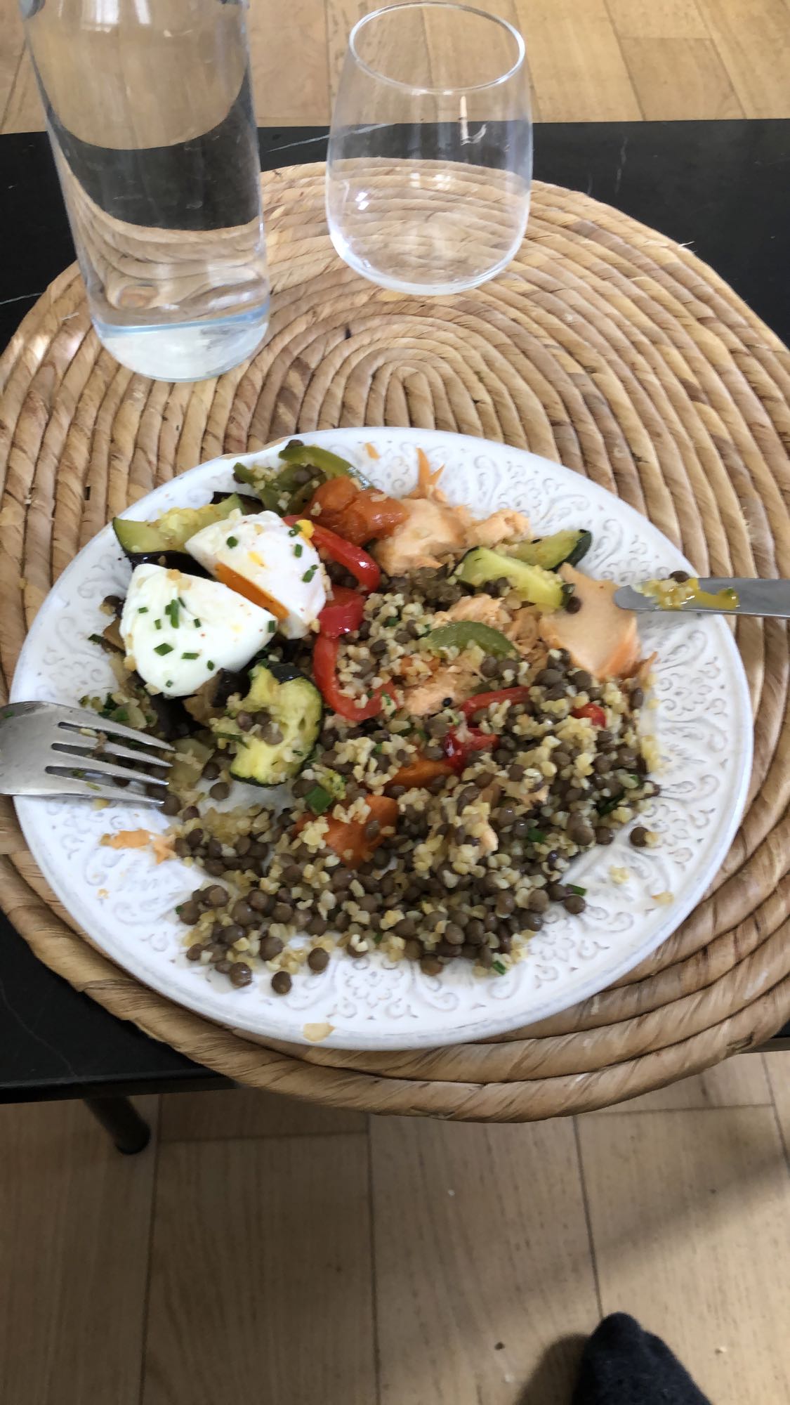 Assiette lentilles saumon