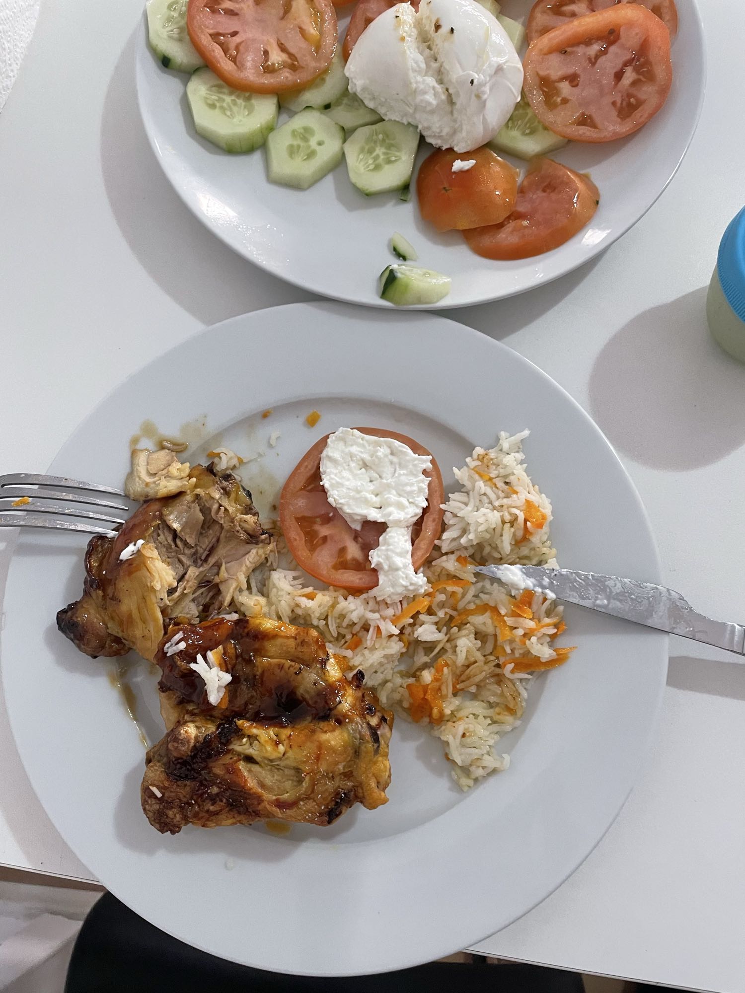 Pollo, arroz y ensalada fresca