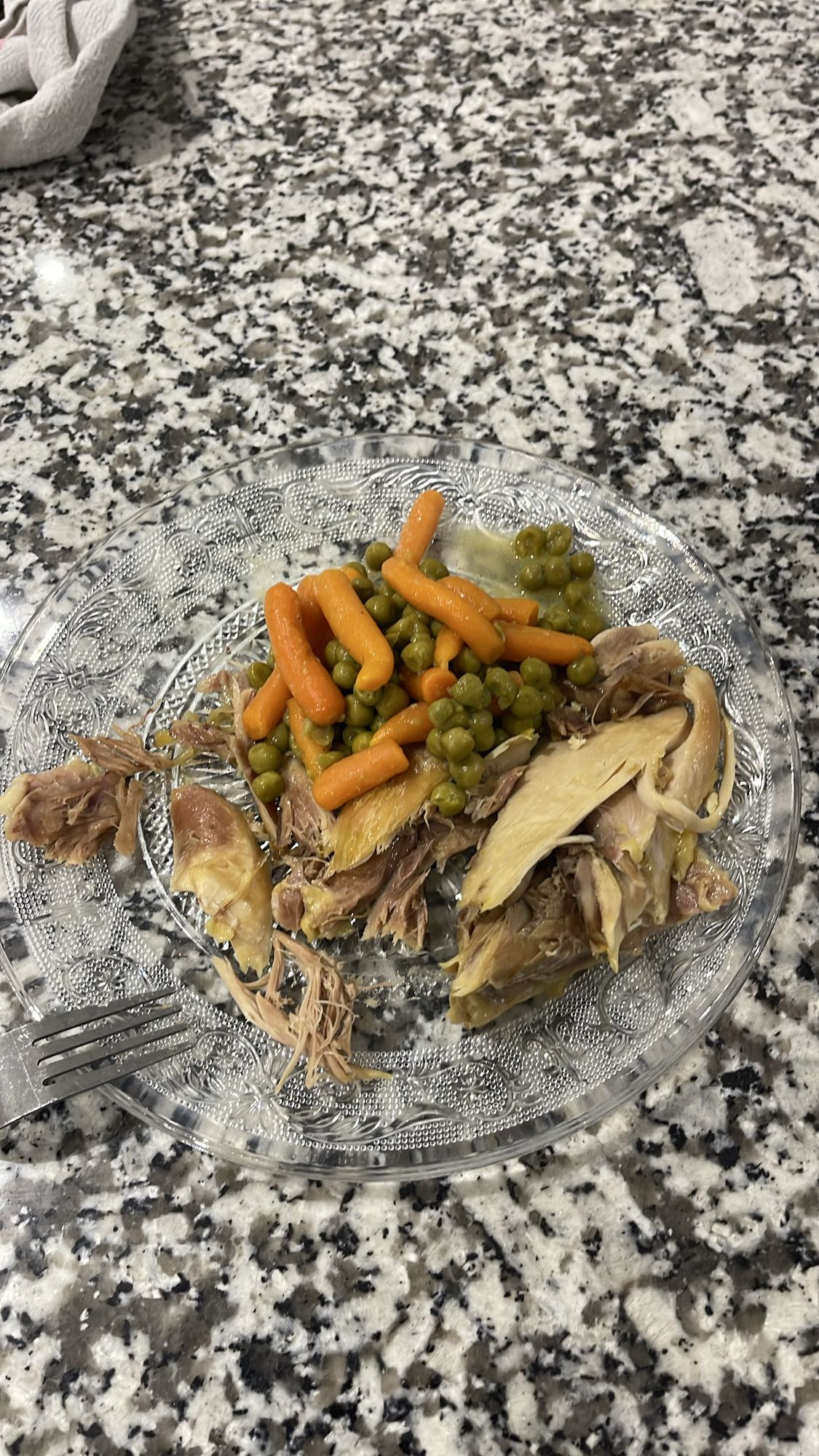 Poulet, carottes, pois