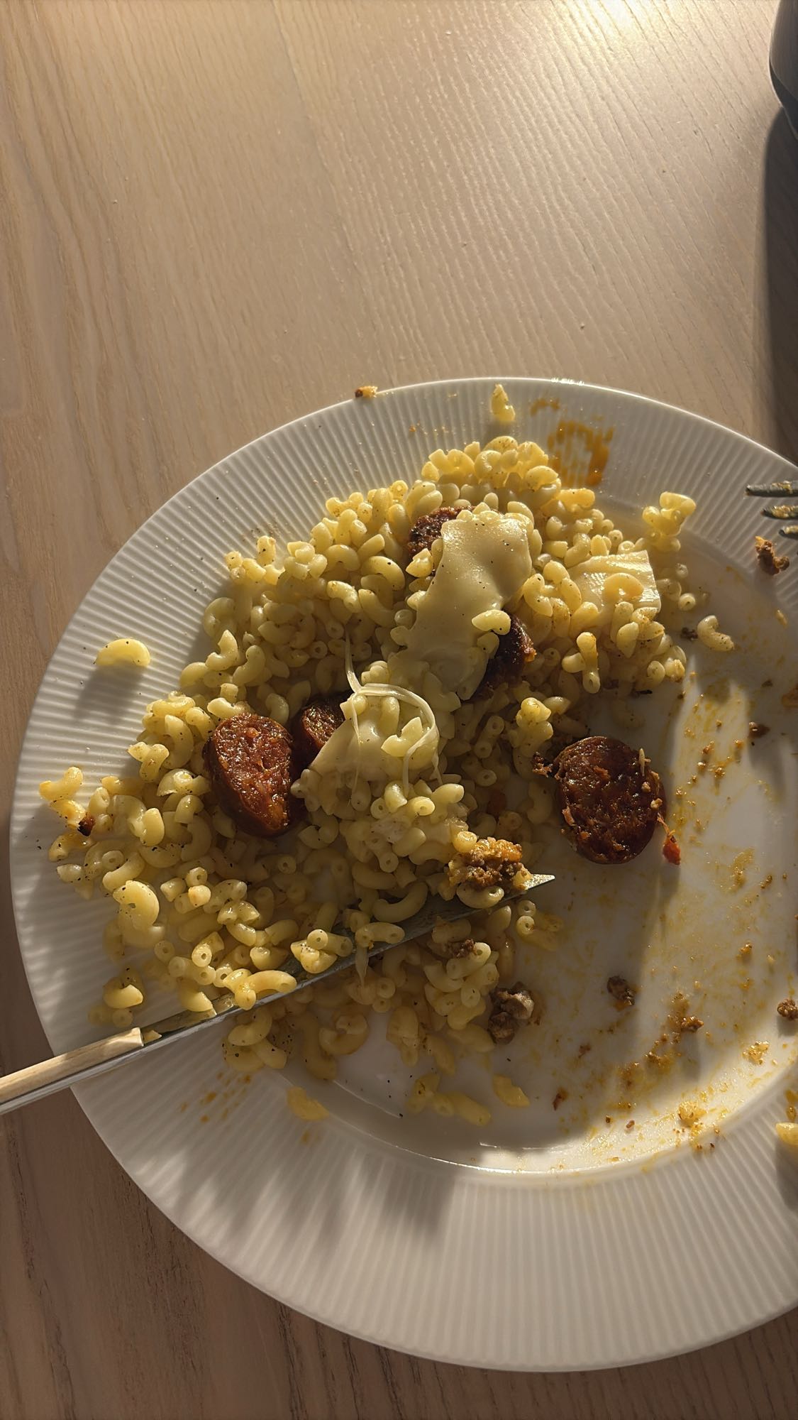 Pâtes au chorizo et fromage