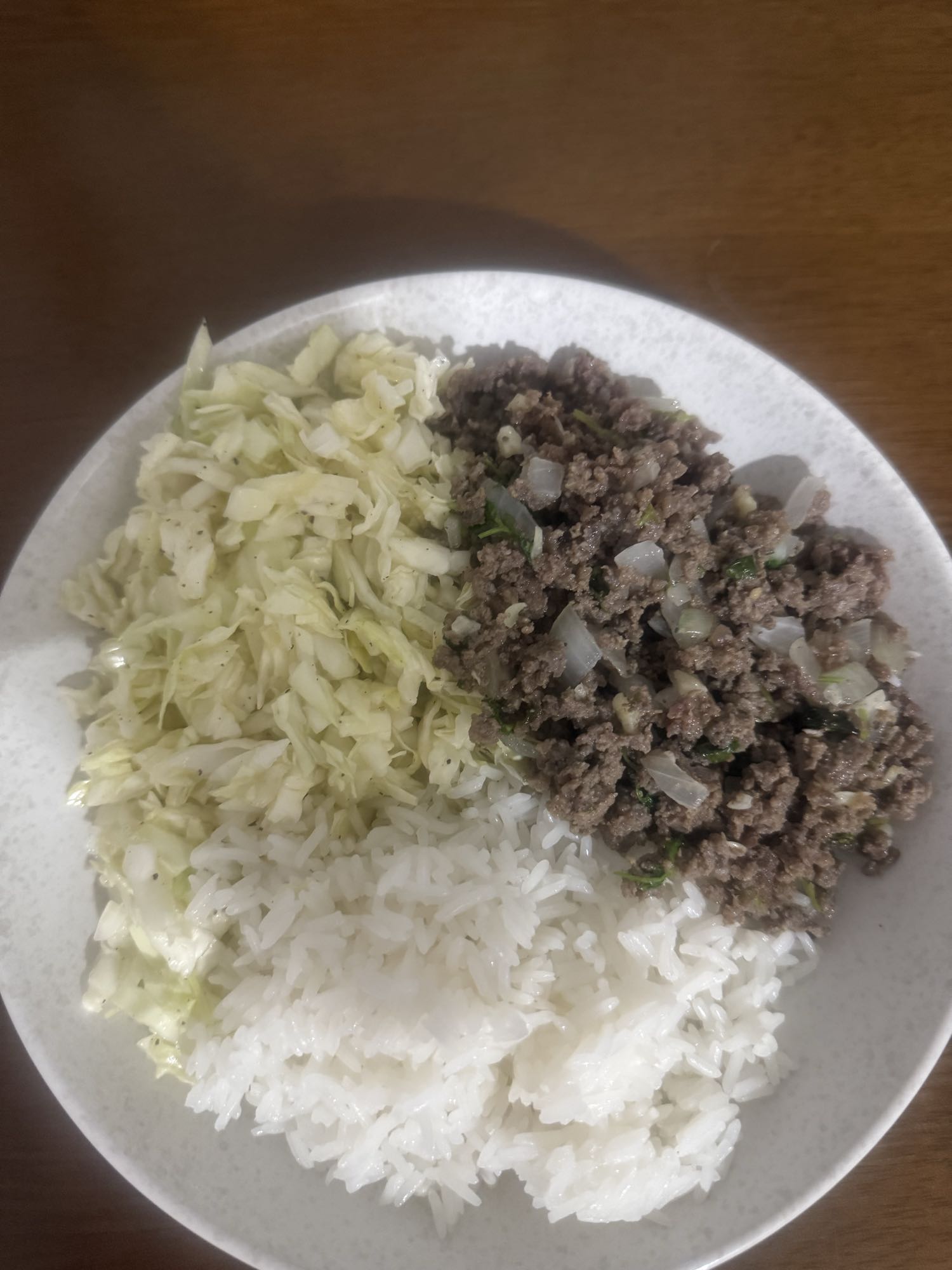 Arroz, carne moída e repolho